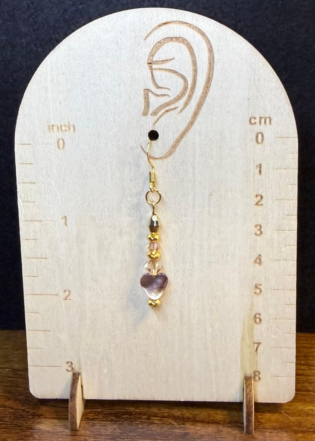 NEW Real Pearlized Shell Heart Earrings w/ Faceted Beads