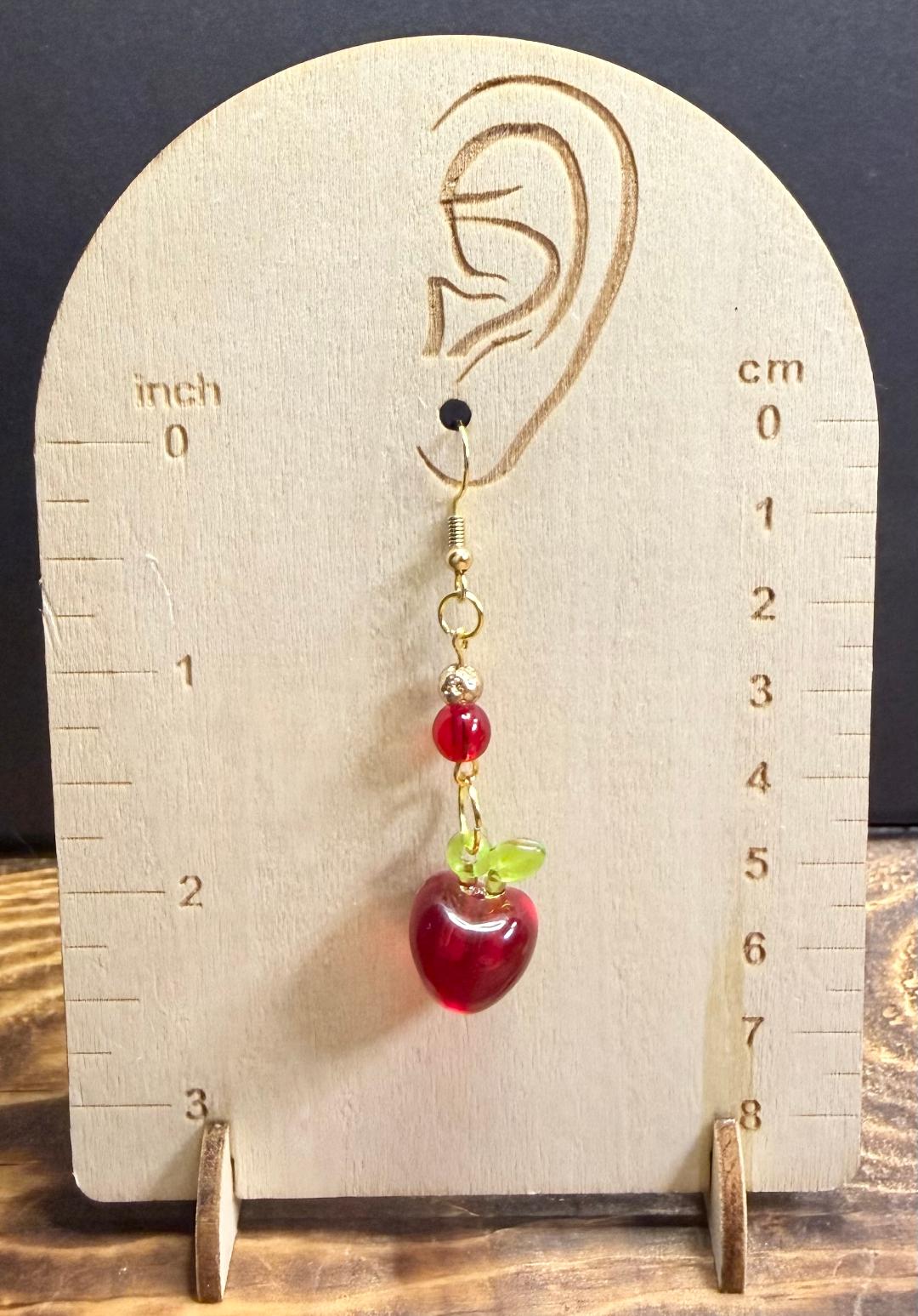 NEW Vibrant Red Apple Acrylic Charm Earrings w/ Plated Lava Stones