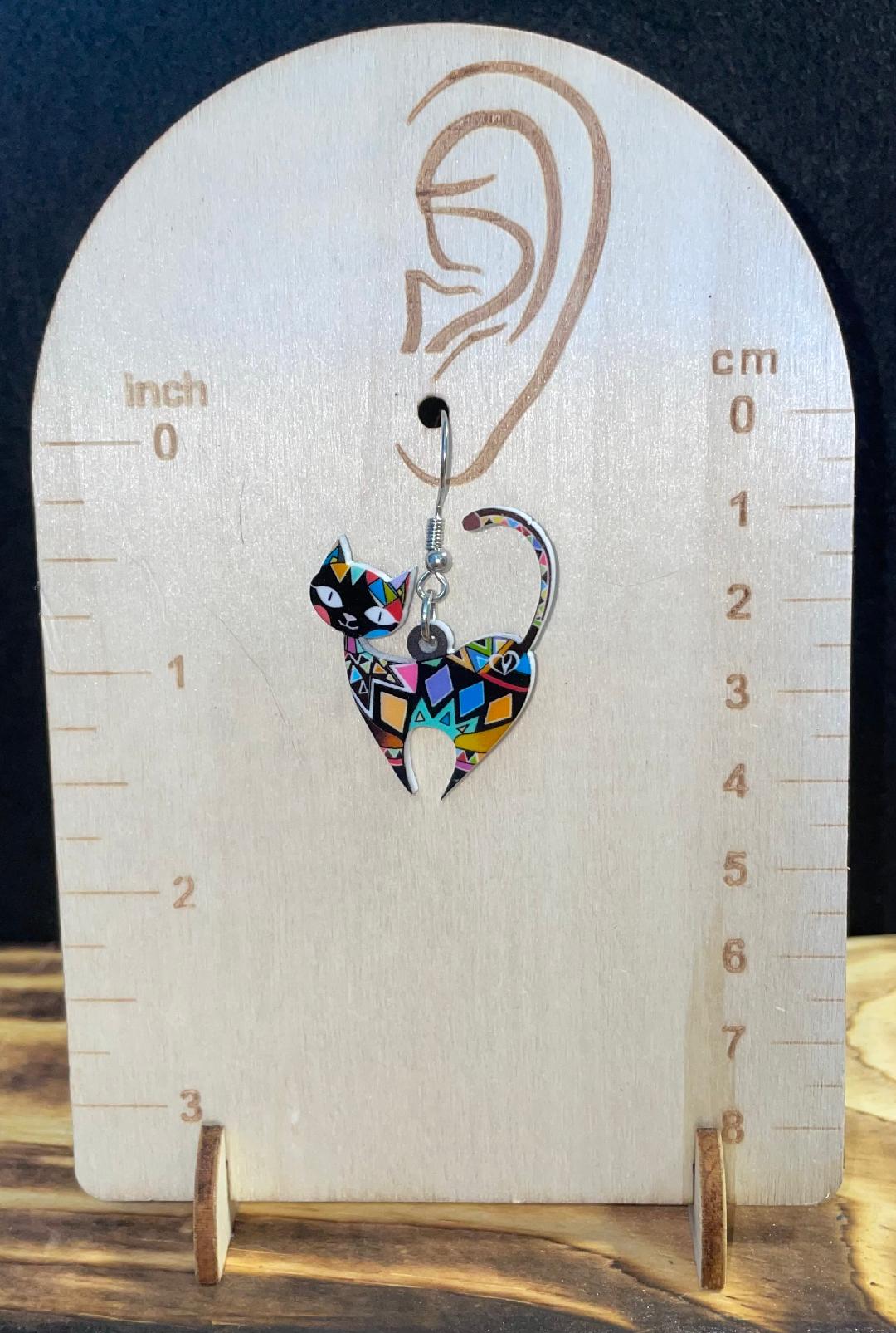 NEW Retro Mexican Art Style Acrylic Cat Earrings