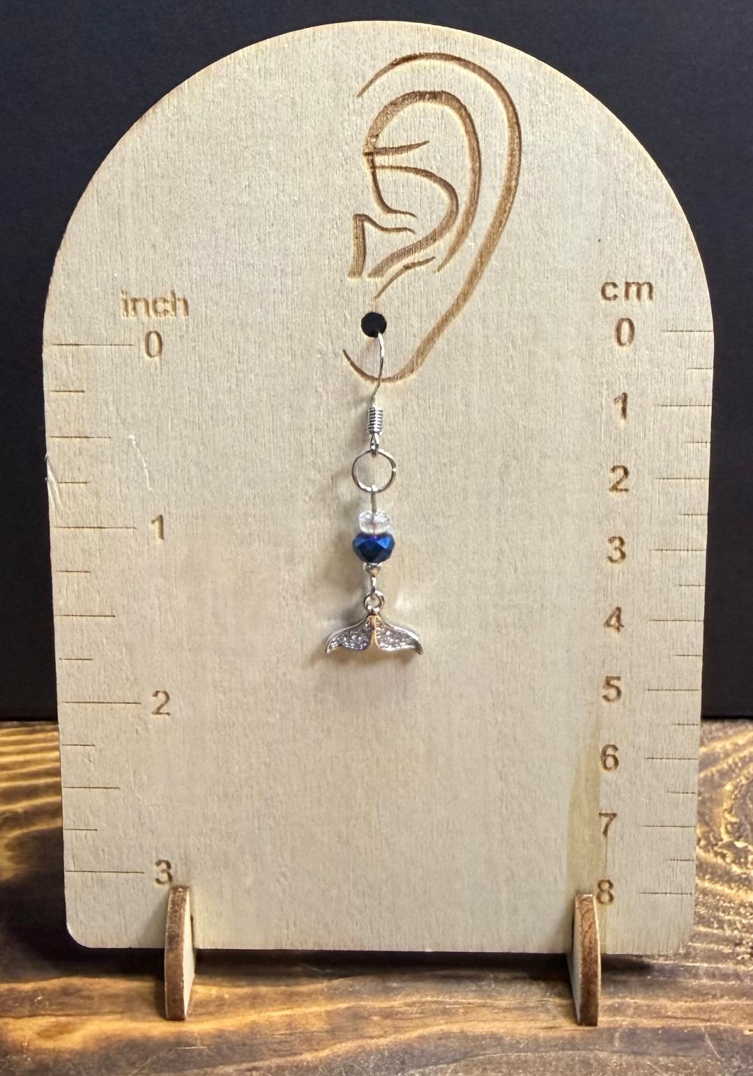NEW Rhinestone Fish Tail Earrings w/ Royal Blue Faceted Glass Beads