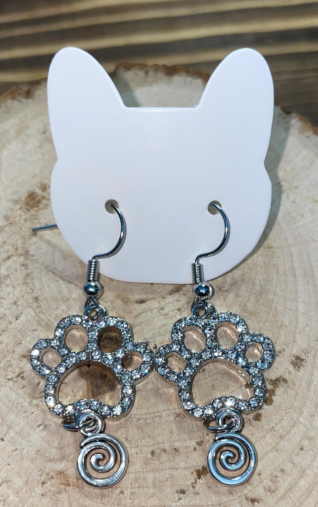 NEW Adorable Hollow Rhinestone Pet Pawprint Earrings Dog Cat