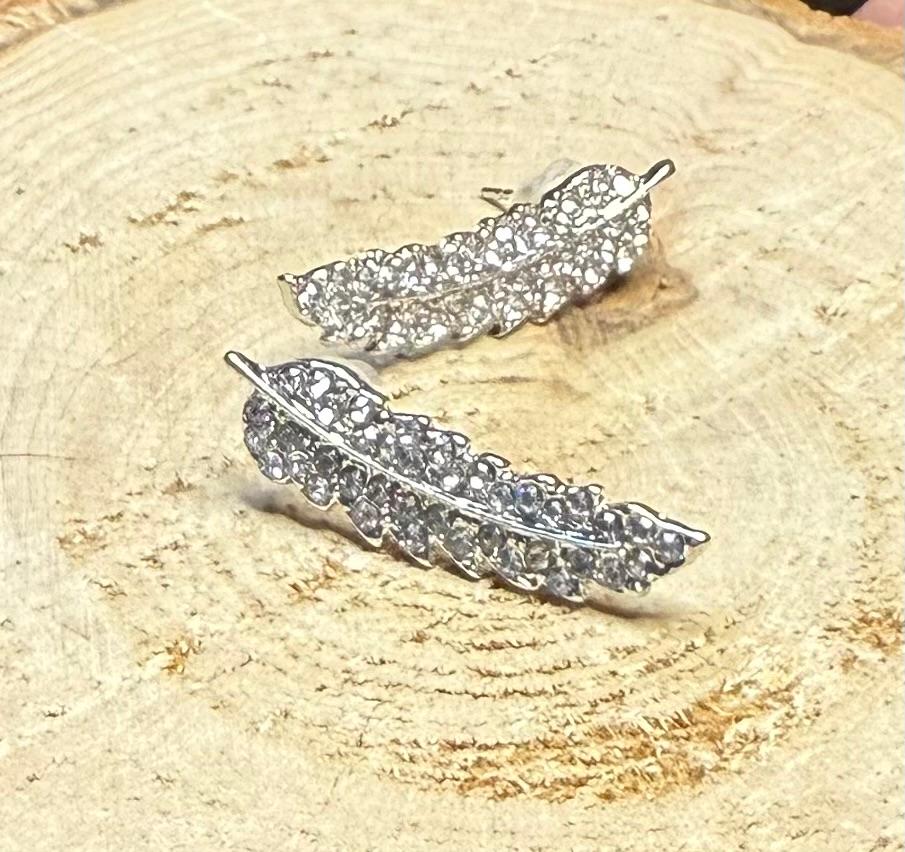 NEW Rhinestone Leaf Shaped Post Earrings