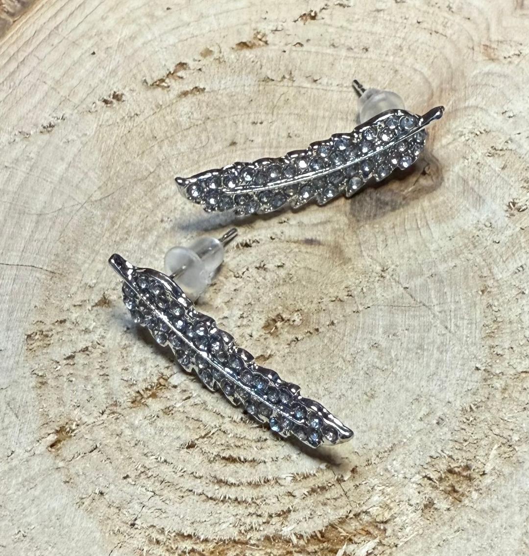 NEW Rhinestone Leaf Shaped Post Earrings