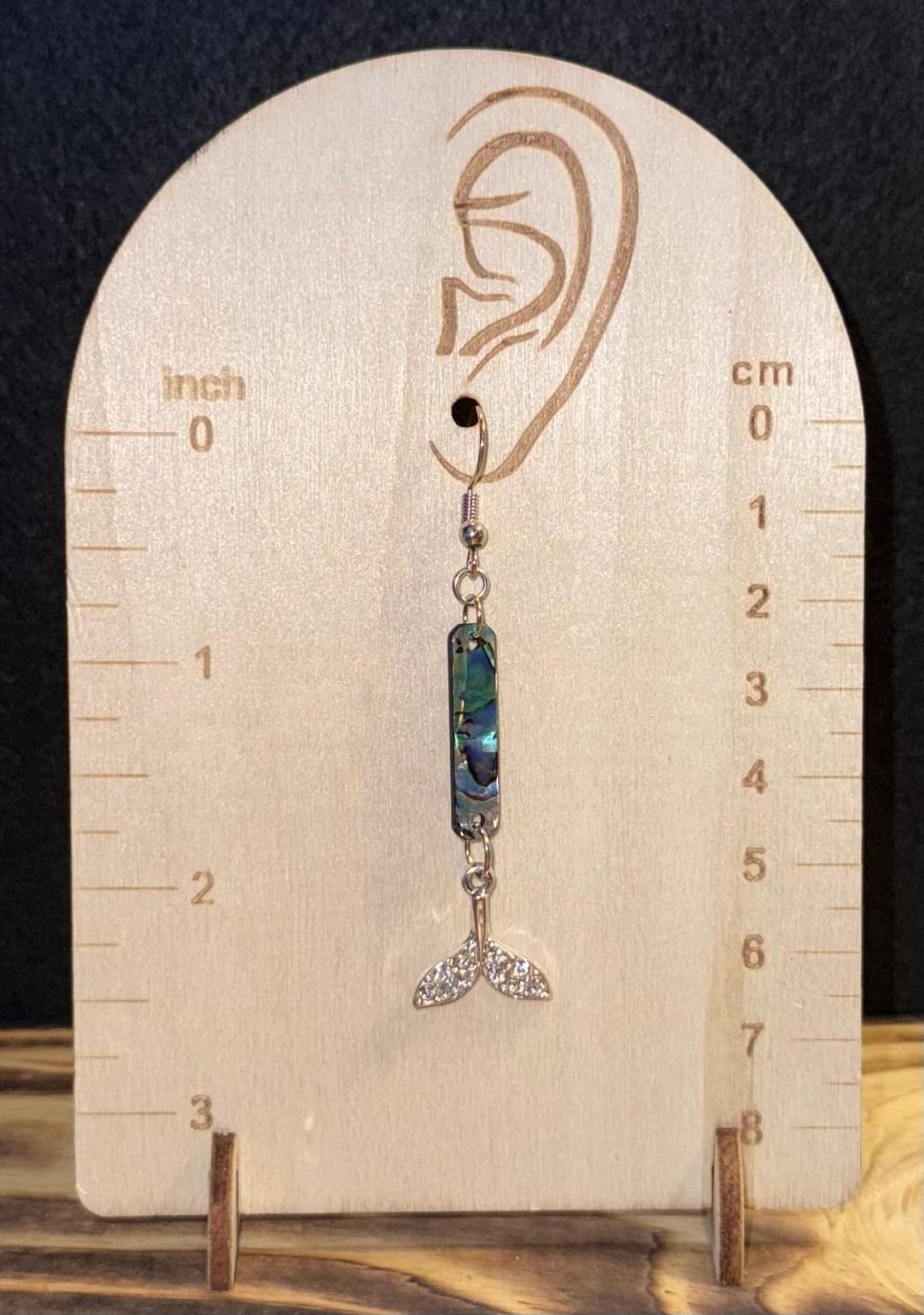 NEW Mermaid Rhinestone Fish Tail w/ Abalone Style Finish Charm Earrings