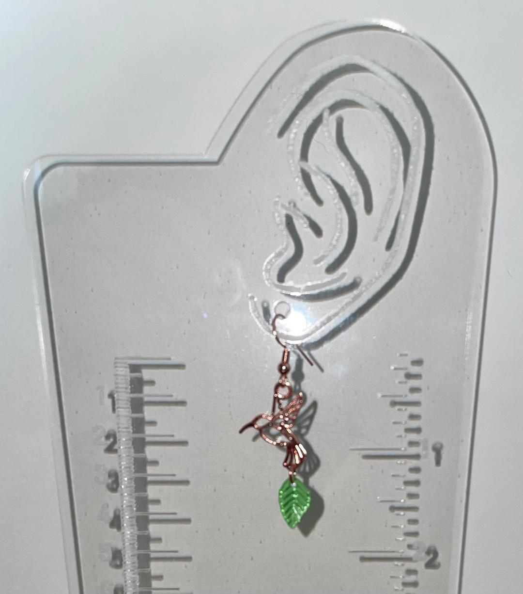 NEW Rose Gold Hummingbird Green Leaf Drop Dangle Earrings