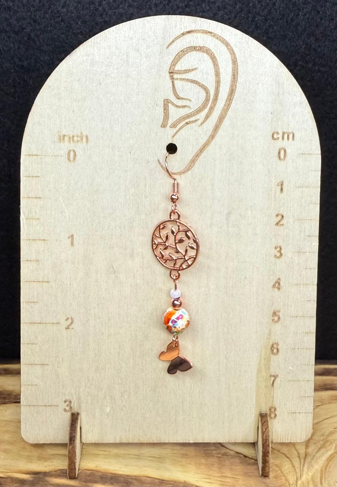 NEW Vine & Butterfly Rose Gold Beaded Earrings