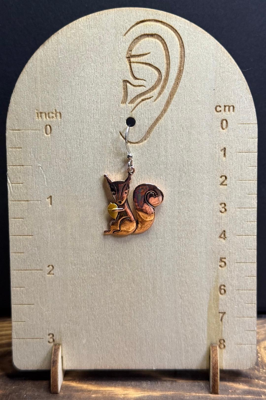 NEW Rose Gold Alloy Squirrel & Acorn Earrings
