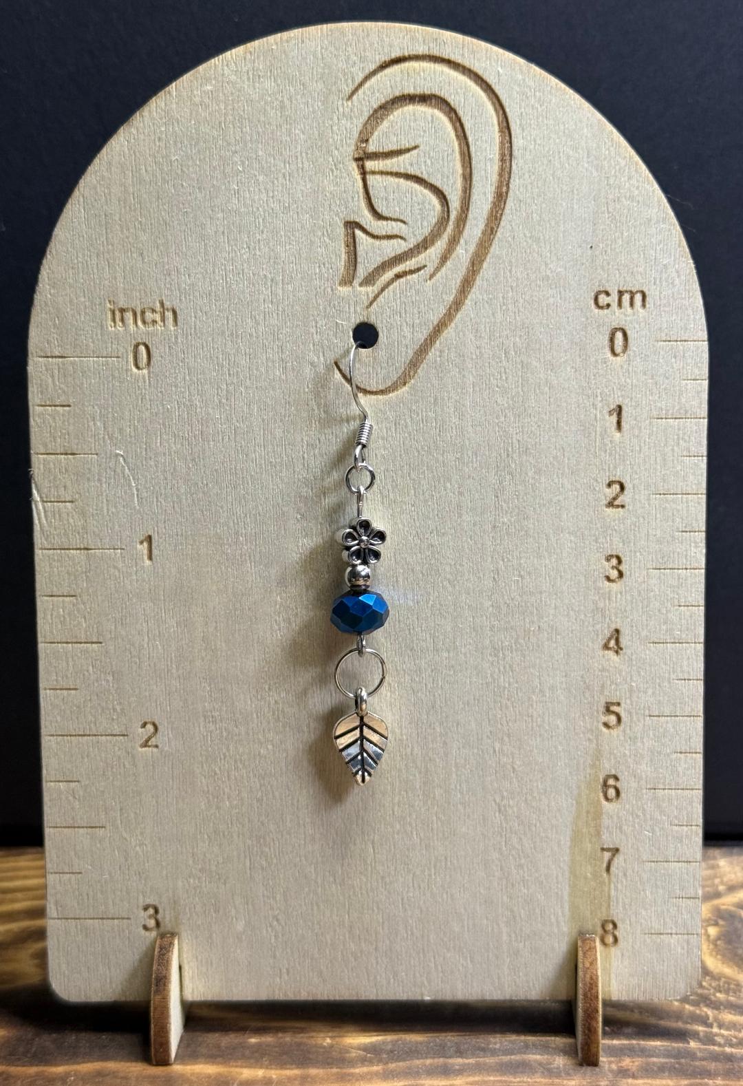 NEW Flower & Leaf Earrings w/ Royal Blue Plated Glass Beads