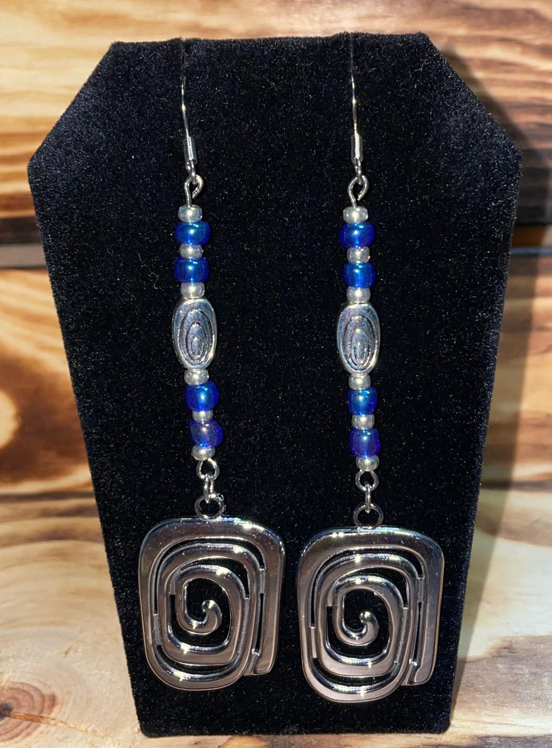 NEW Square Swirl Charm & Beads - Art Deco Style Drop Earrings