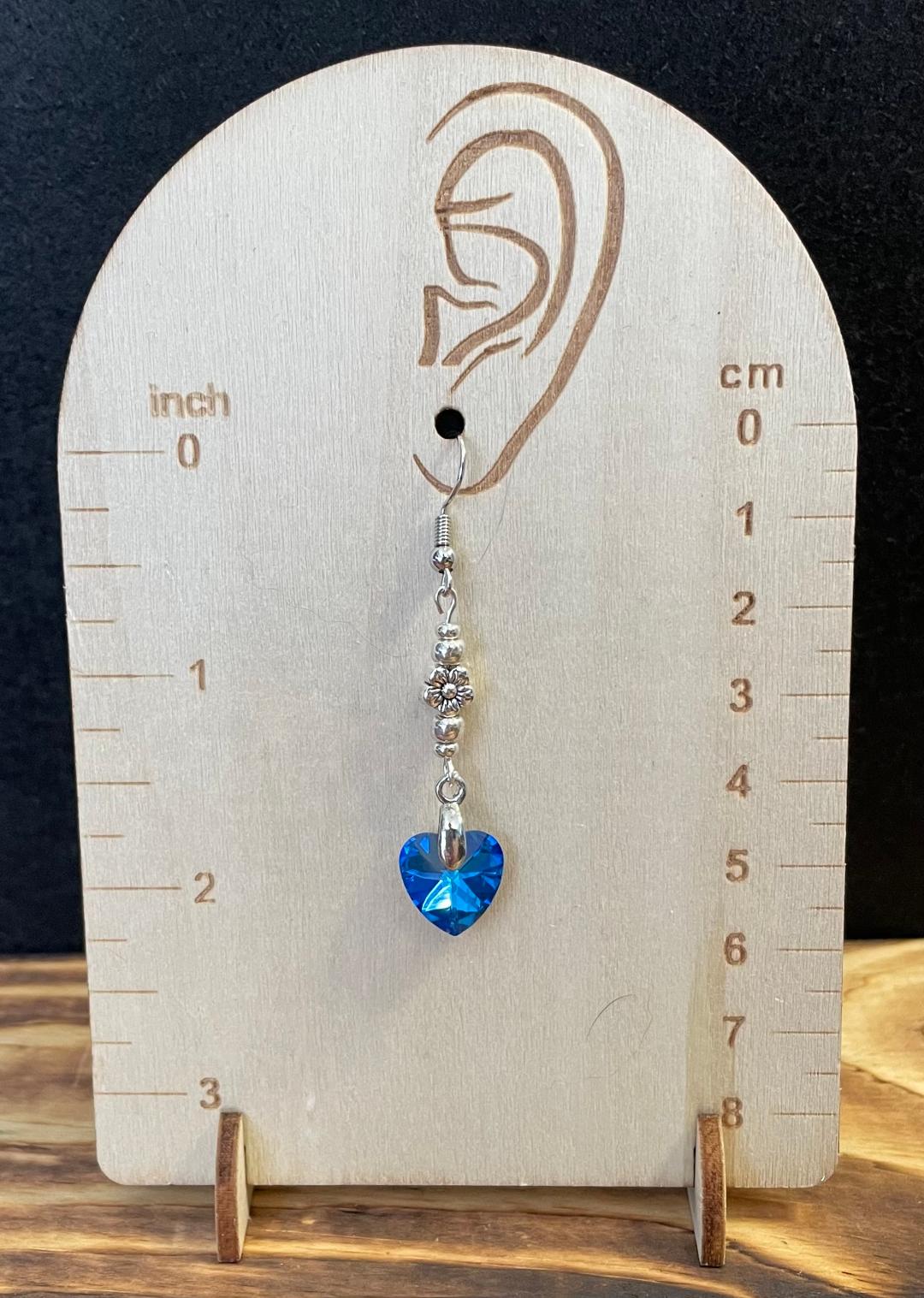 NEW Lustrous Royal Blue Rhinestone Heart Dangle Earrings