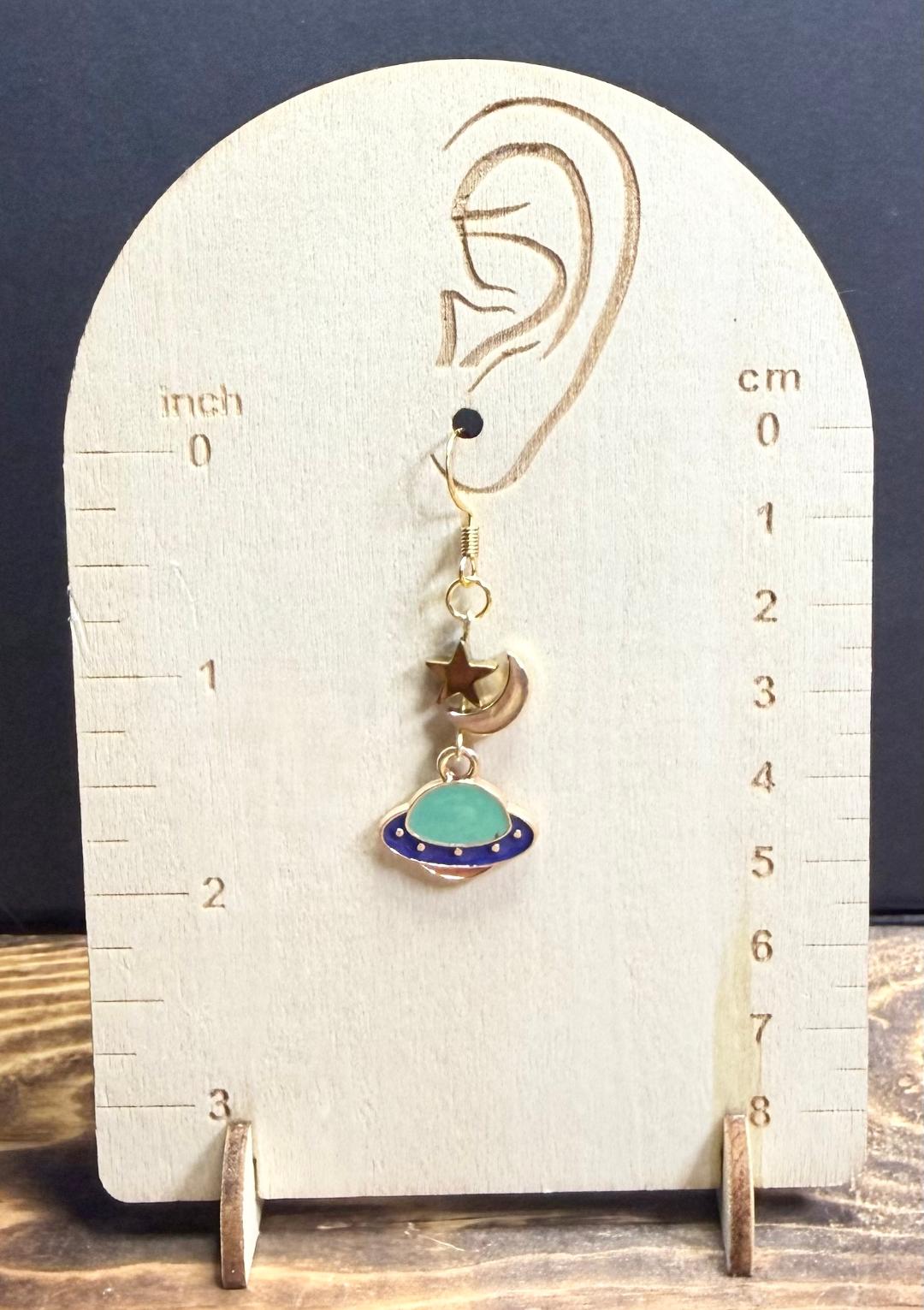 NEW Colorful Saturn Planet Earrings w/ Moon & Star Beads