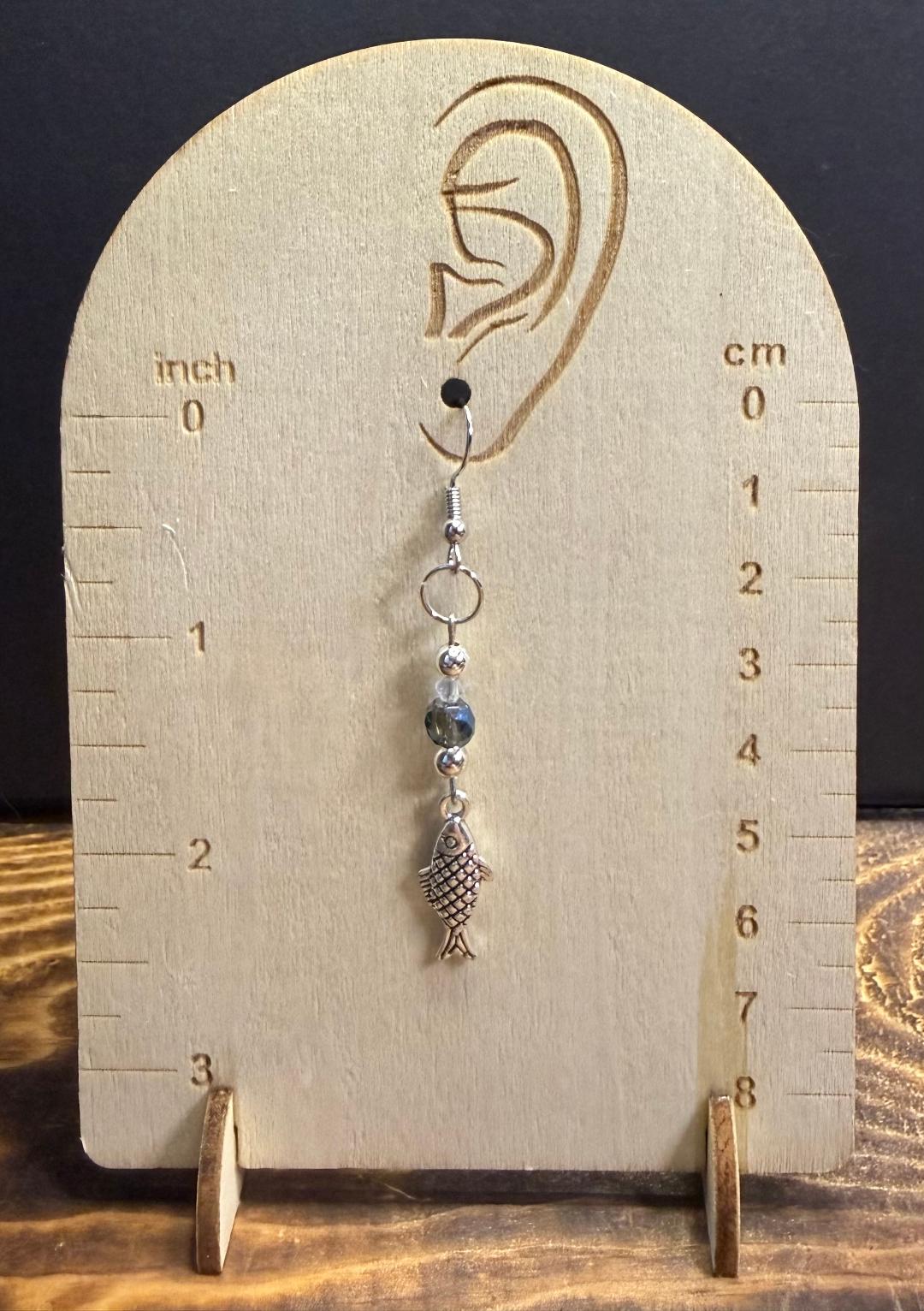 NEW Fish Charm Earrings w/ Clear & Blue Glass Beads