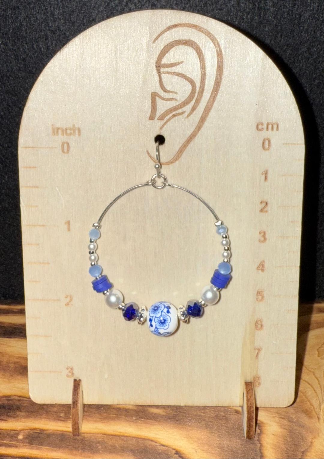 NEW Boho Shabby Chic Hoop Earrings w/ Blue & Floral Beads