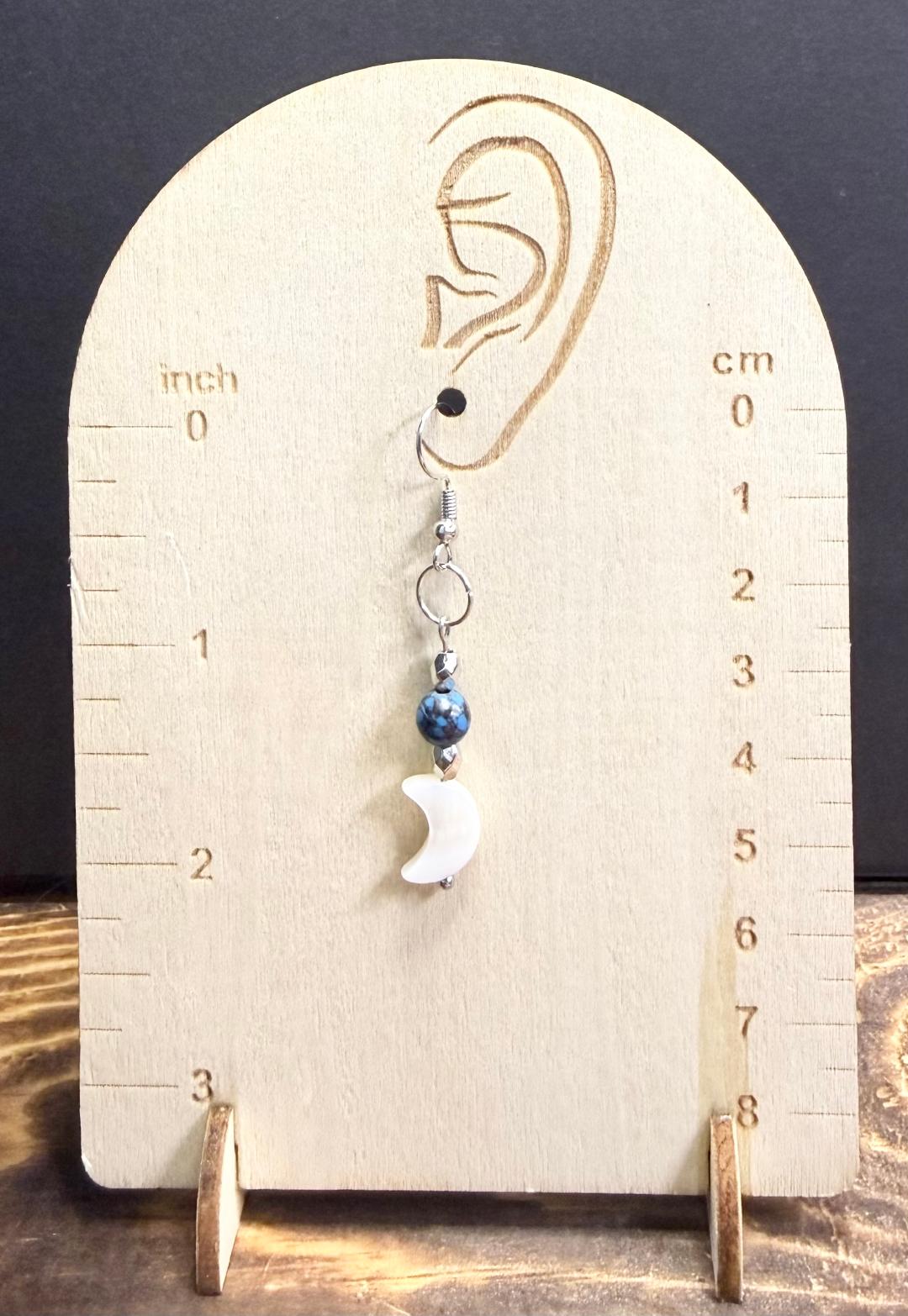NEW Shell Crescent Moon Earrings w/ Blue Earth Style Bead