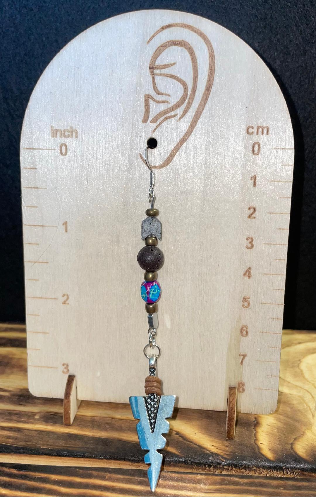 NEW Silver Arrowhead Earrings w/ Jasper & Lava Beads