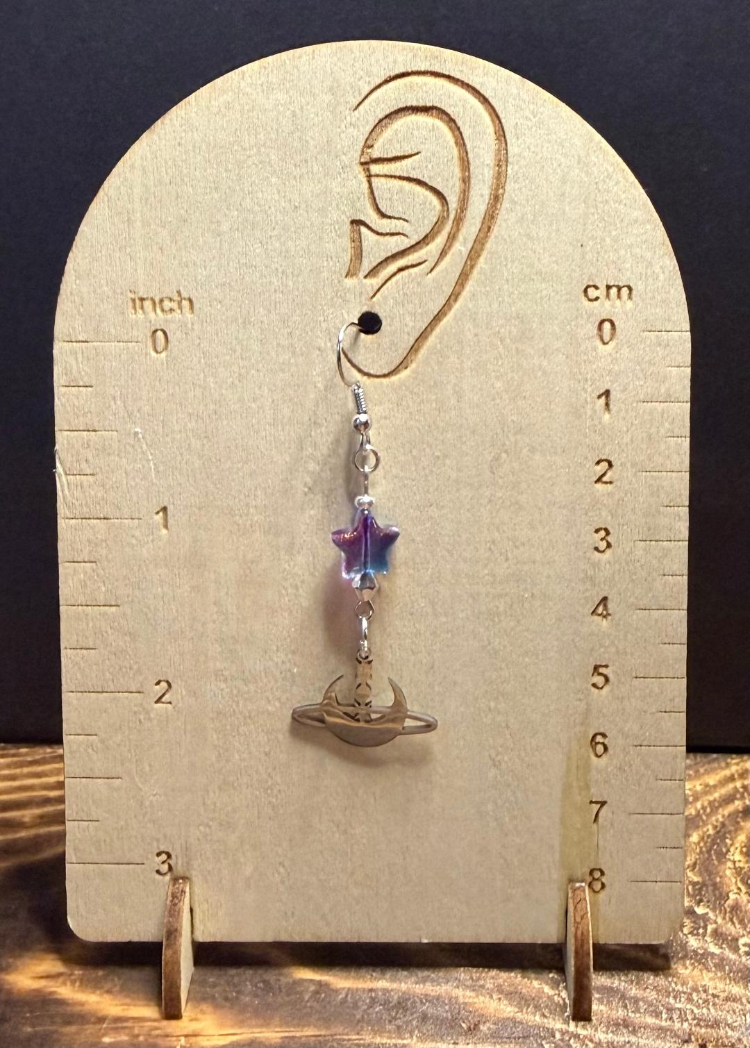 NEW Stainless Steel Celestial Moon & Stars Earrings w/ Glass Star Beads