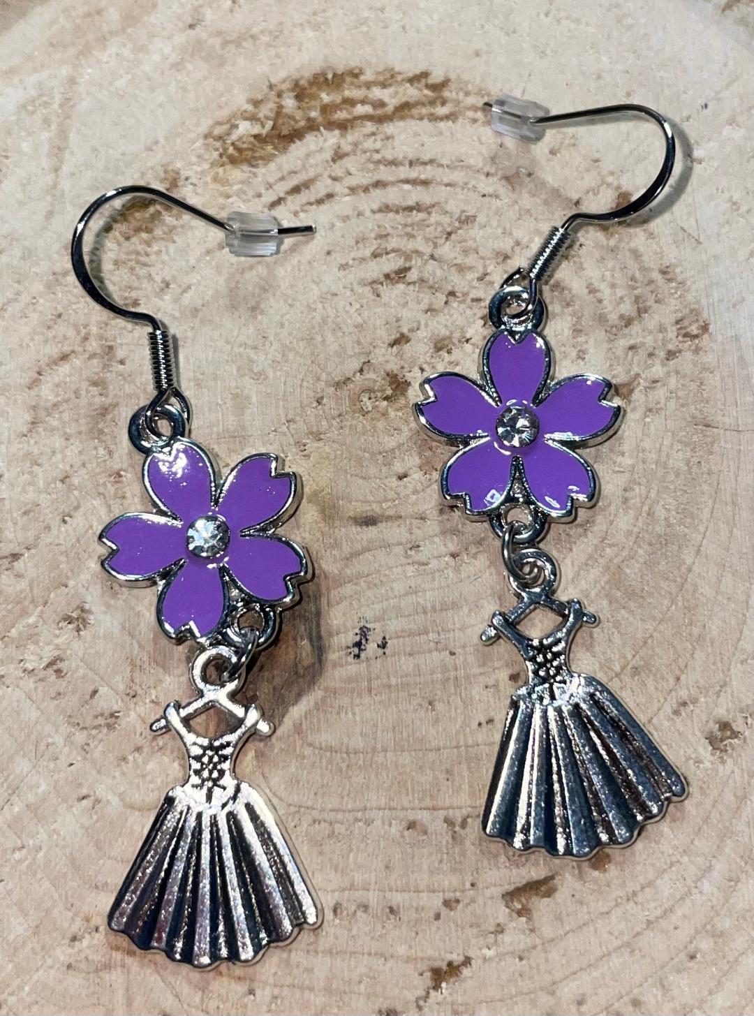 NEW Little Corset Dress & Purple Enamel Flower Drop Dangle Earrings