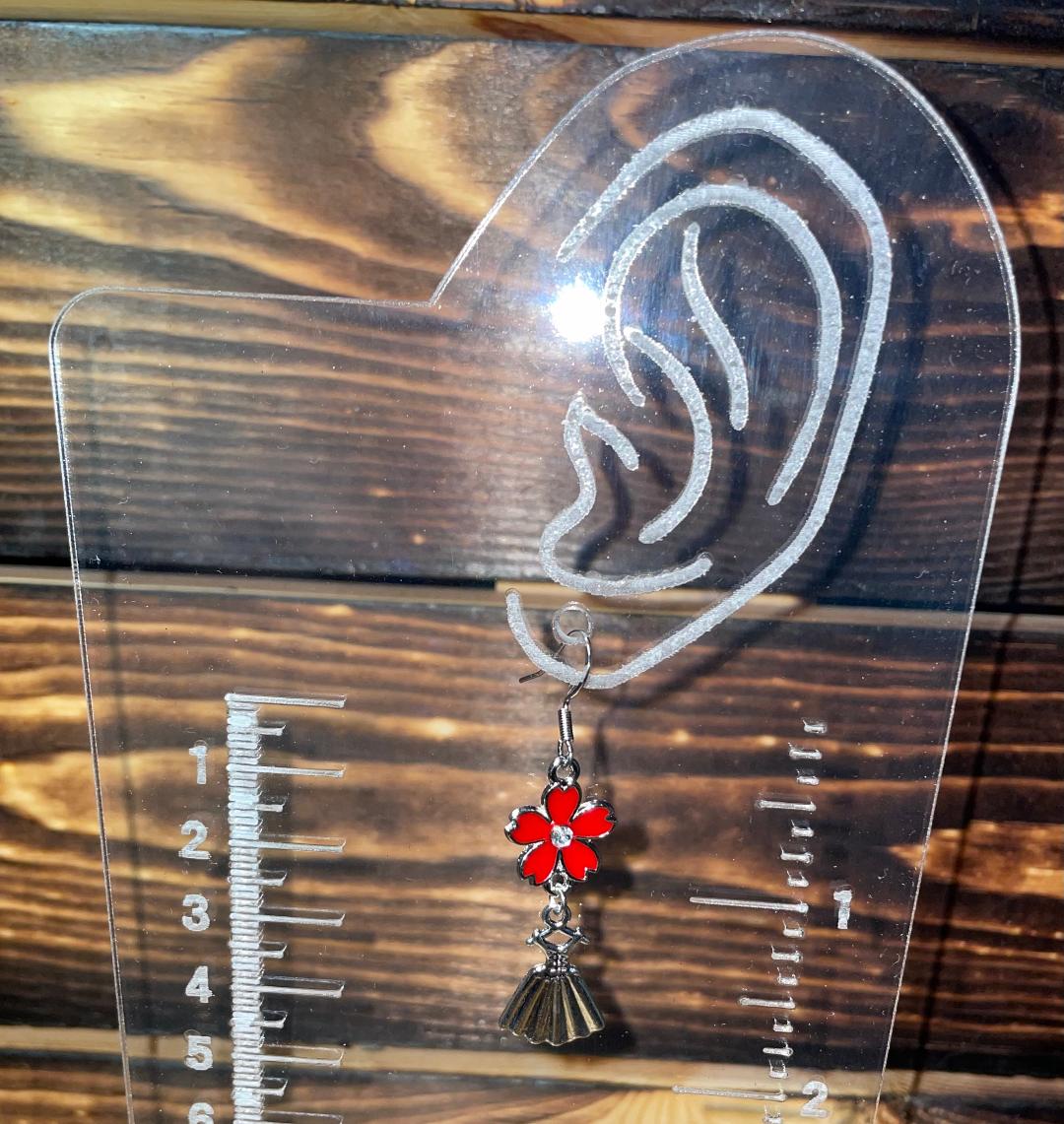NEW Little Corset Dress & Red Enamel Flower Drop Dangle Earrings