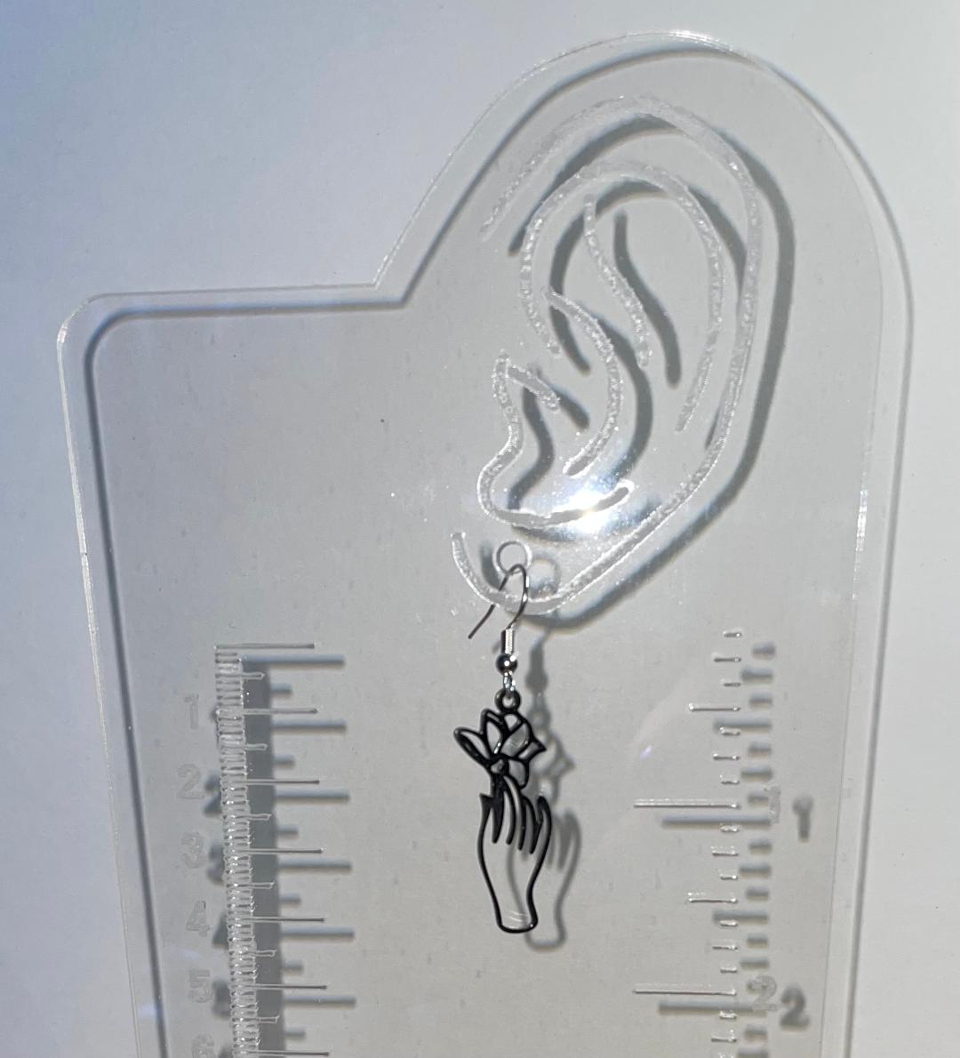 NEW Silver Tone Lotus Flower Hand Charm Dangle Drop Earrings