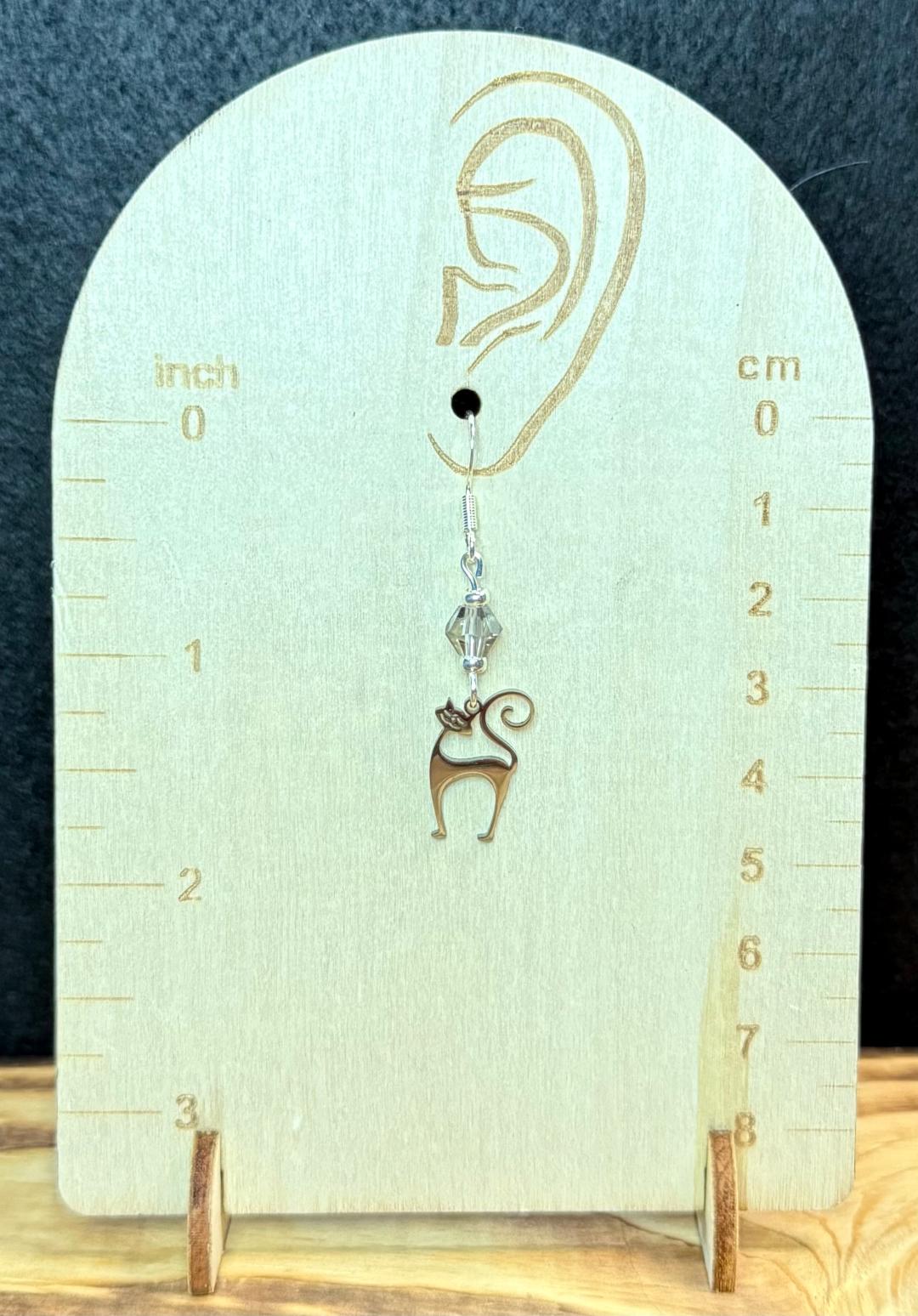 NEW Silver Stainless Steel Happy Atomic Cat Earrings w/ Glass Bead