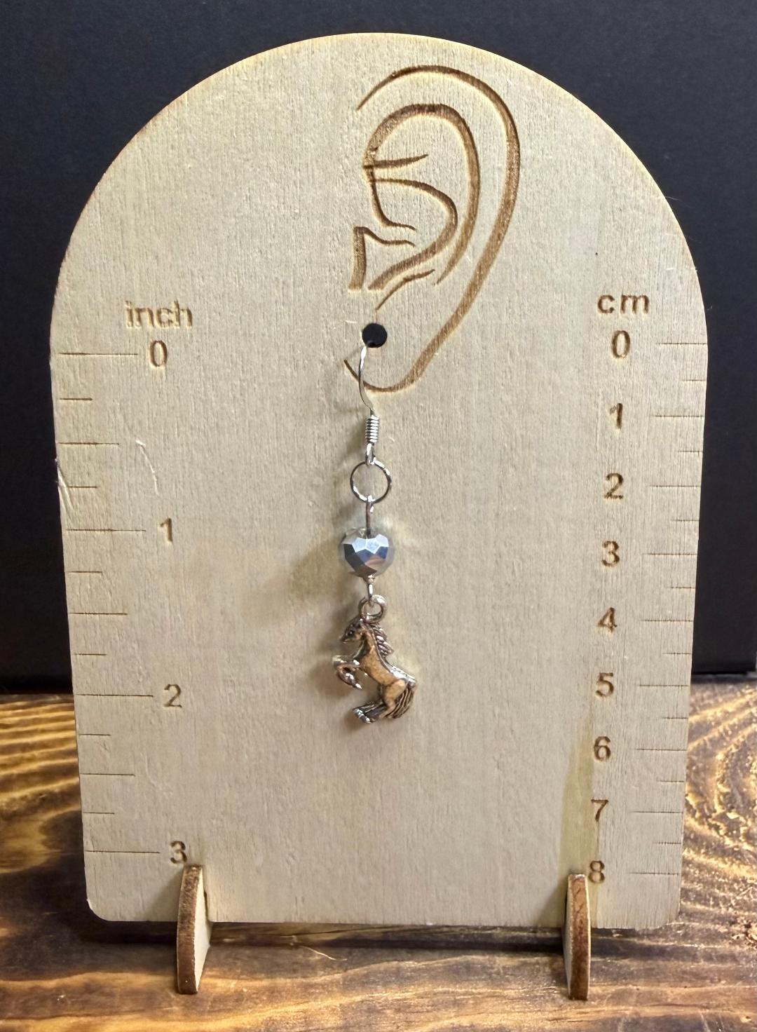 NEW Horse Charm Earrings w/ Silver Faceted Glass Beads