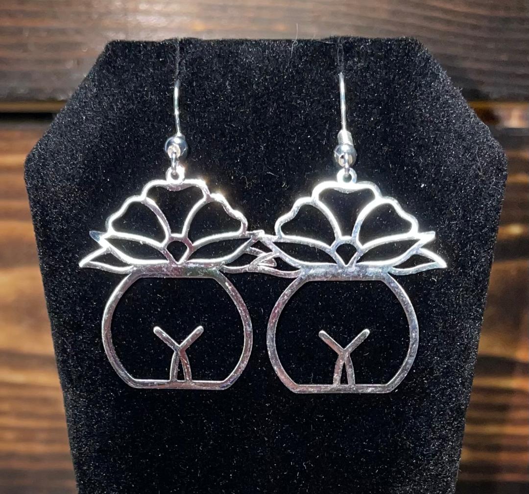 NEW Lotus Flower Potted Plant & Body Charm Dangle Drop Earrings
