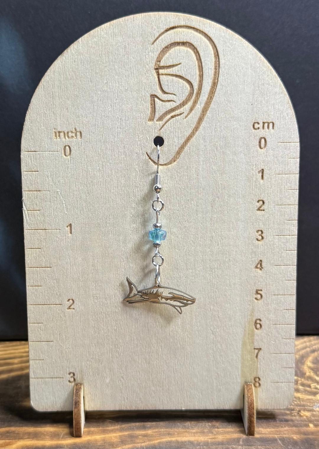 NEW Stainless Steel Silver Shark Charm Earrings w/ Glass Beads