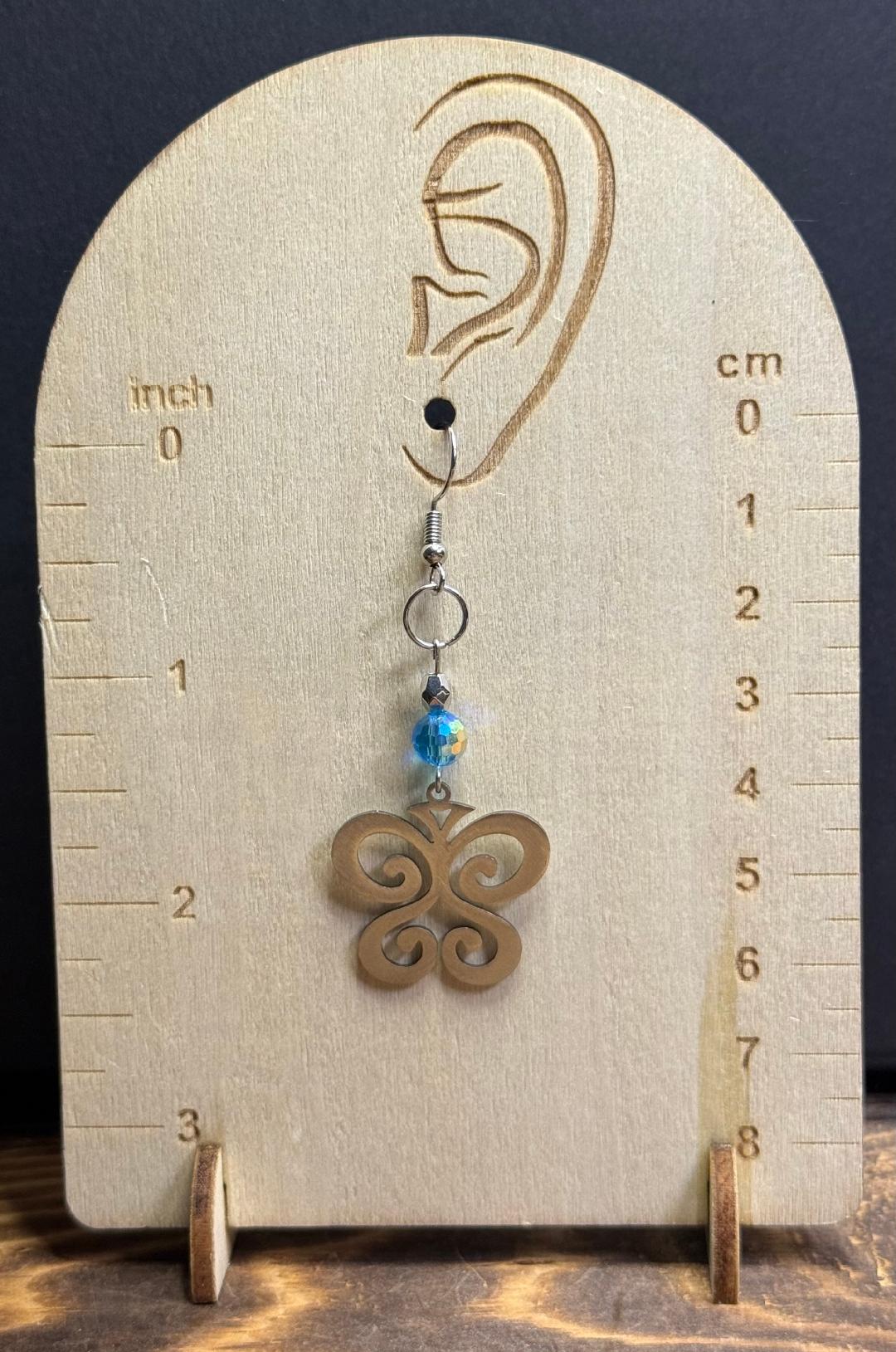 NEW Swirl Stainless Steel Silver Butterfly Earrings w/ Multifaceted Teal Blue Beads