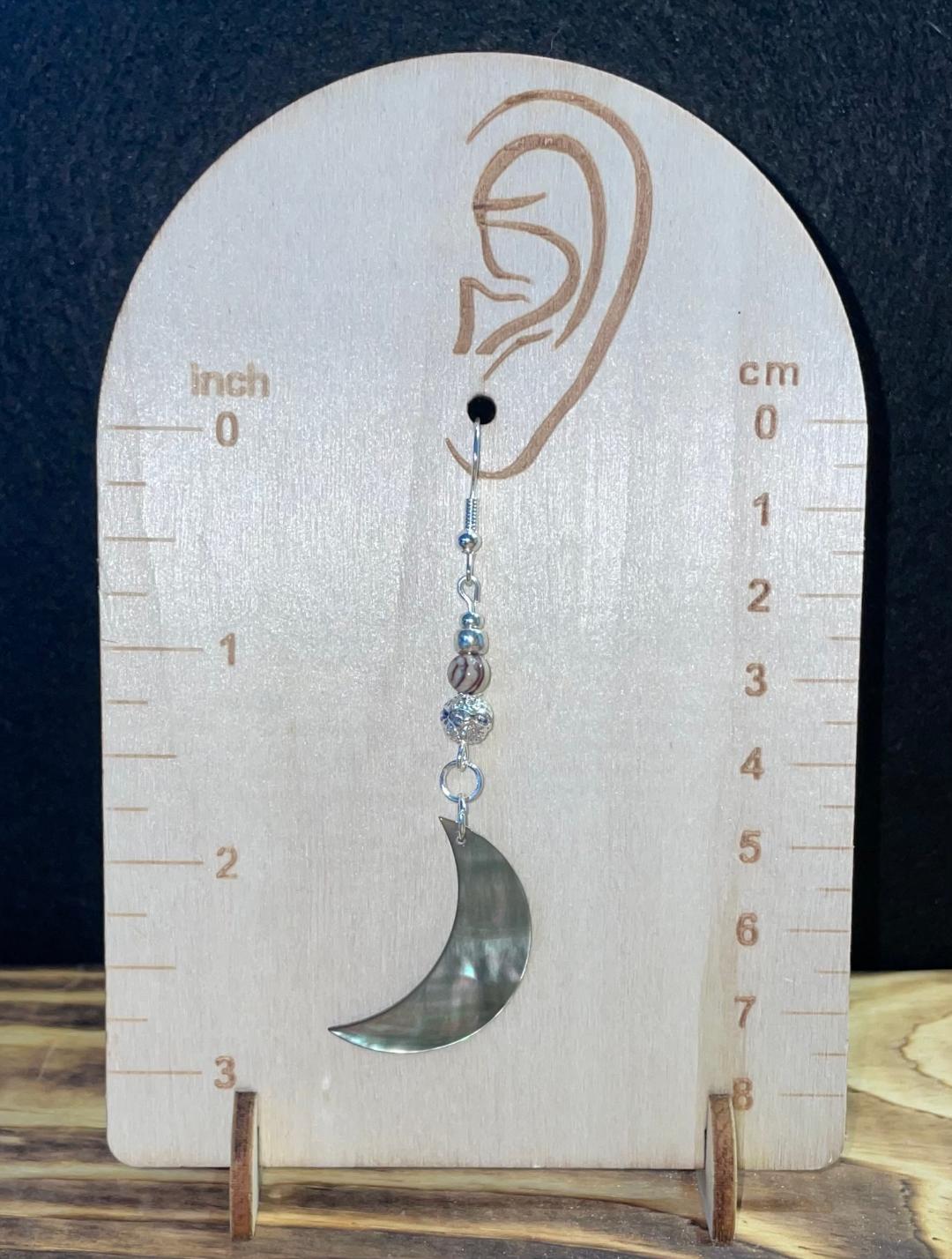 NEW Natural Black Lip Shell Crescent Moon Earrings w/ Marbled & Textured Beads
