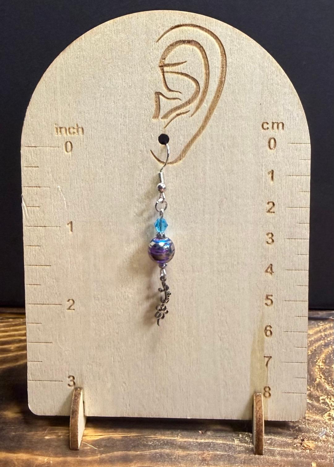NEW Tiny Flower Vine Earrings w/ Purple Glass Confetti Beads
