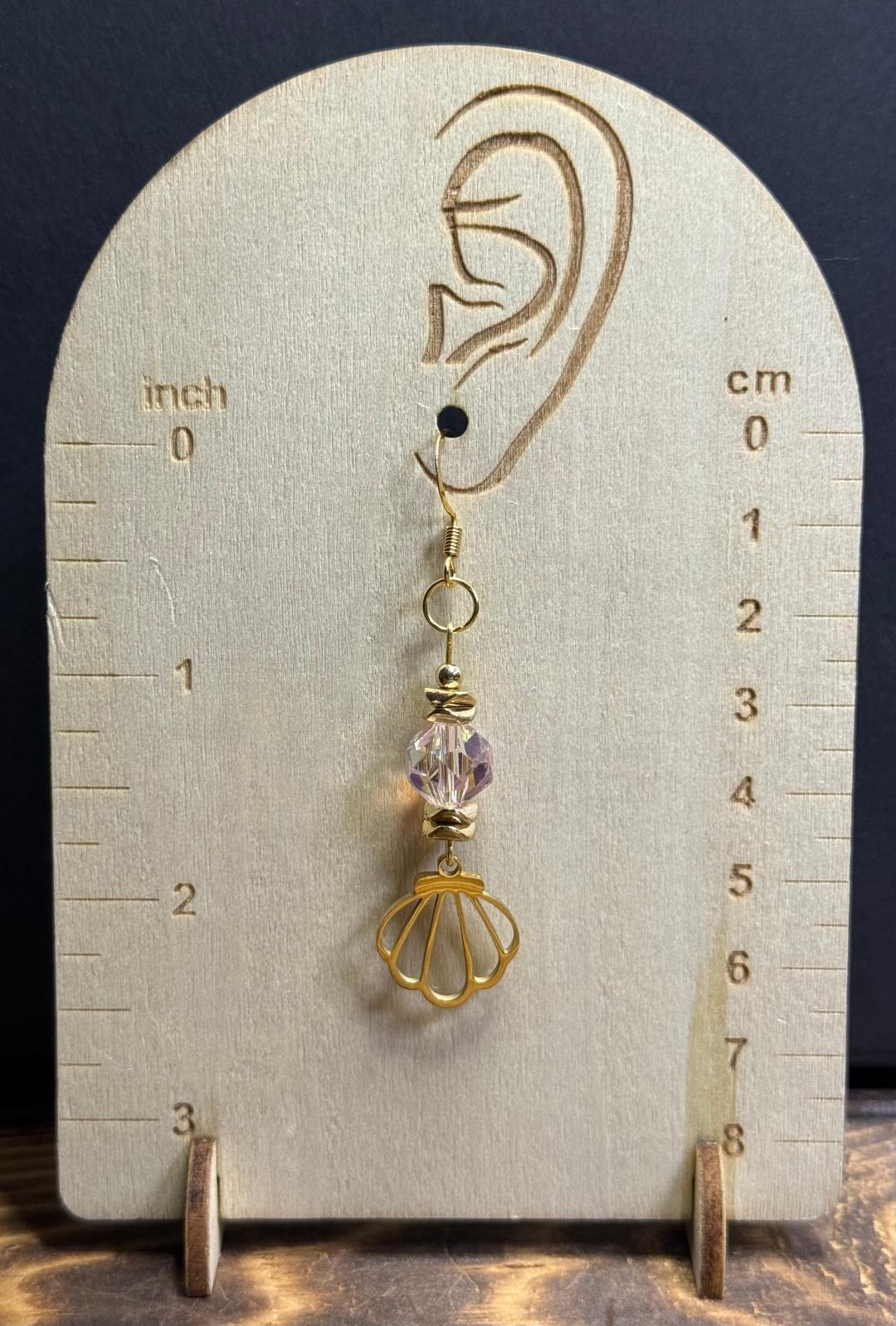 NEW Petite Gold Stainless Steel Shell Charm Earrings w/ Pink Glass Bead