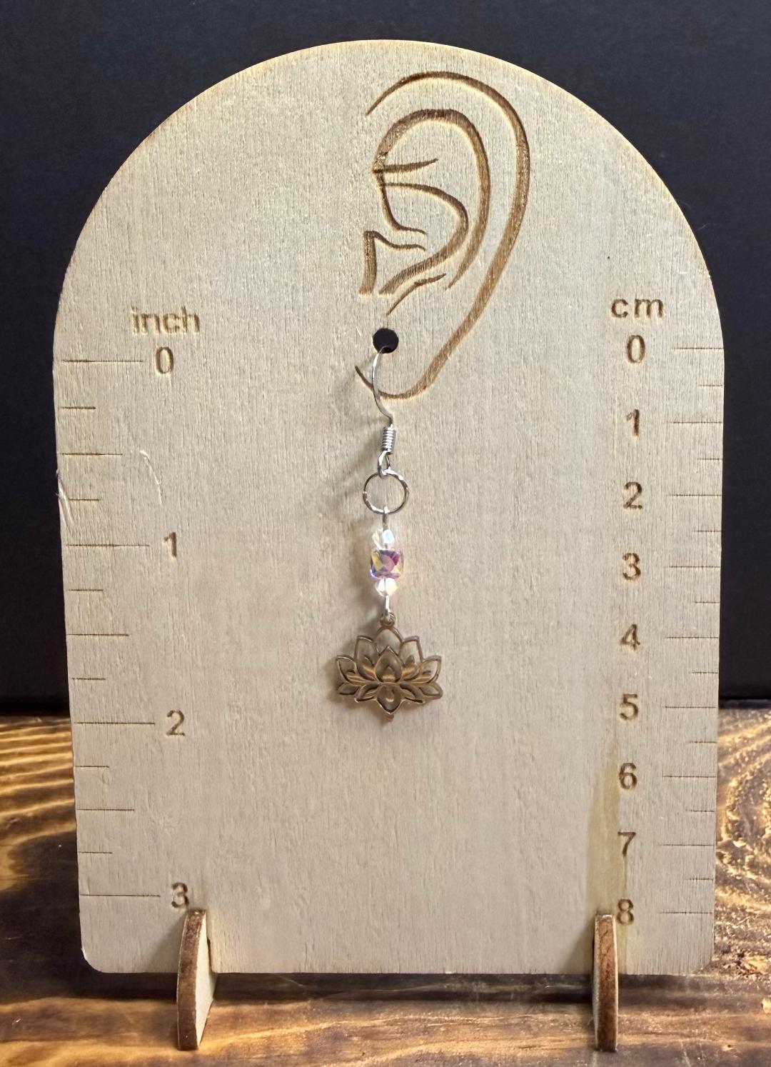 NEW Petite Stainless Steel Lotus Charm Earrings w/ Glass Beads