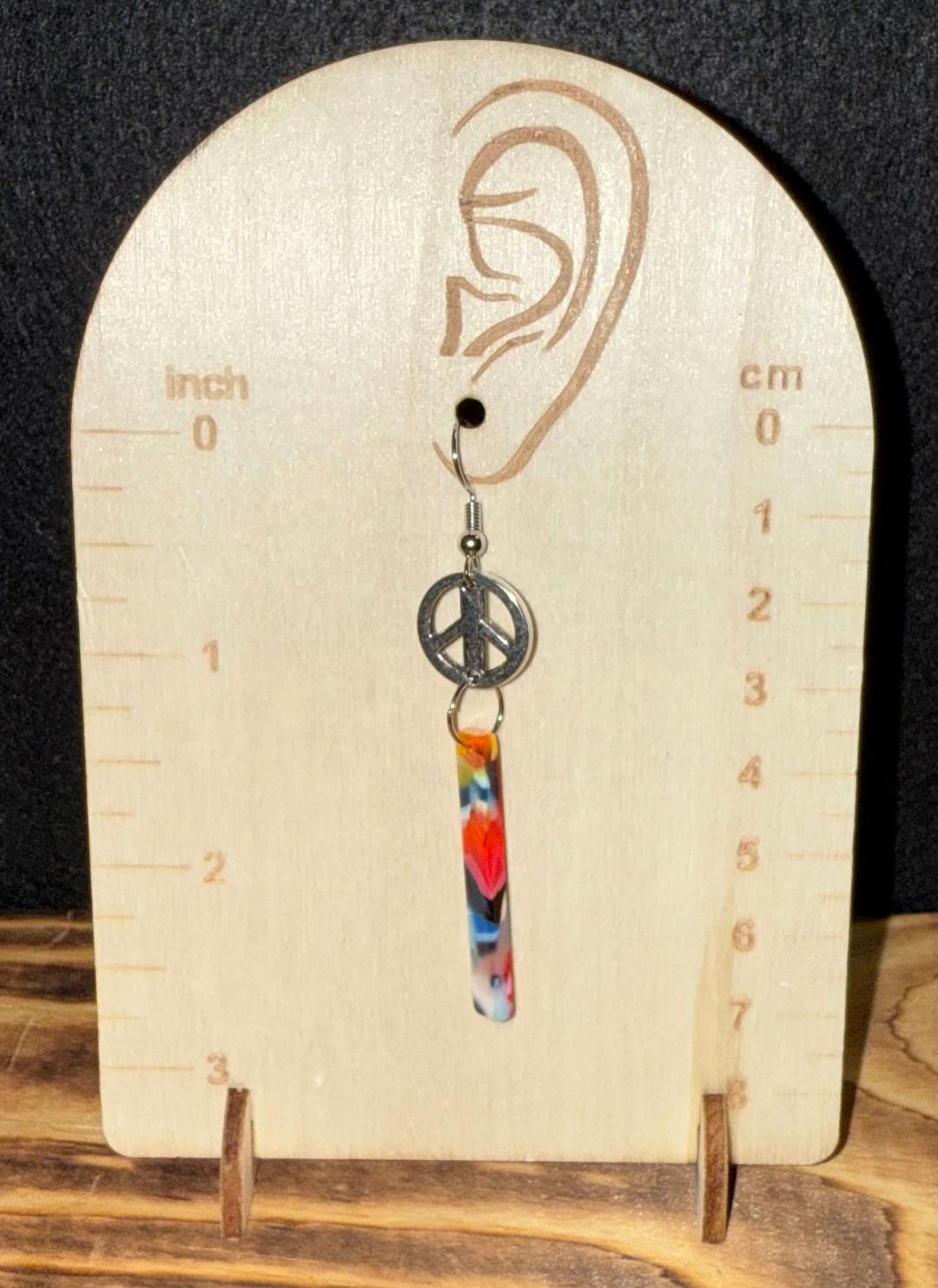 NEW Colorful Geometric Acrylic Charms w/ Peace Sign Earrings