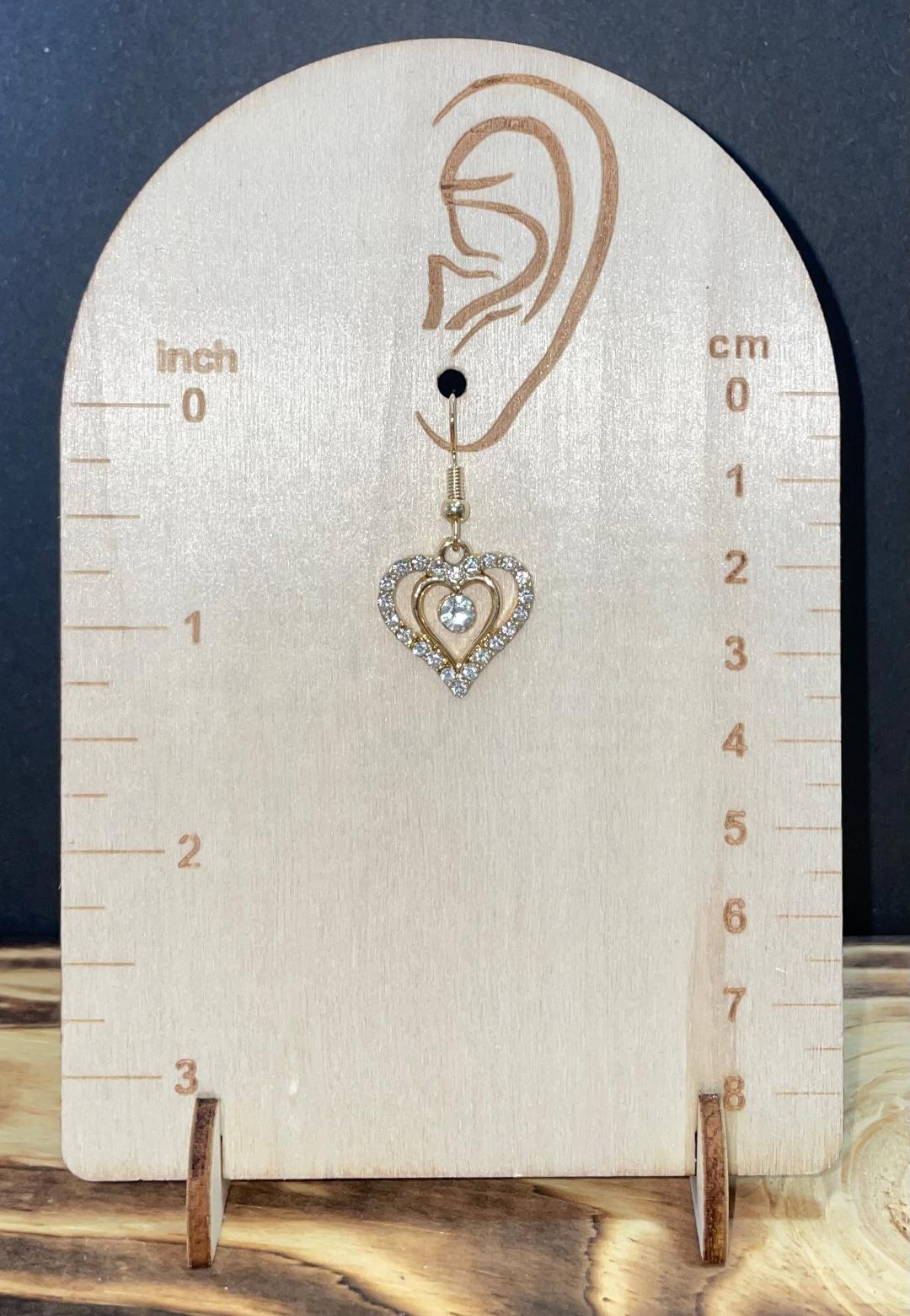 NEW Dainty Rhinestone & Gold Tone Heart Earrings