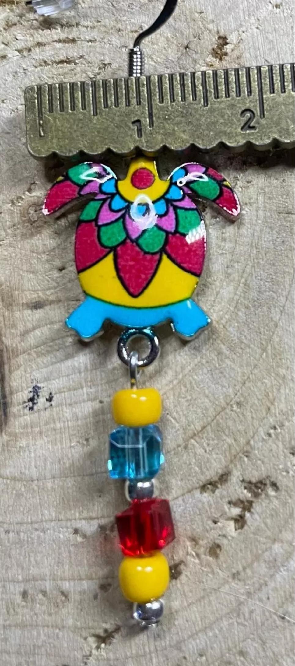 NEW Handmade Boho Hippie Southwestern Style Turtle Charm & Beaded Earrings