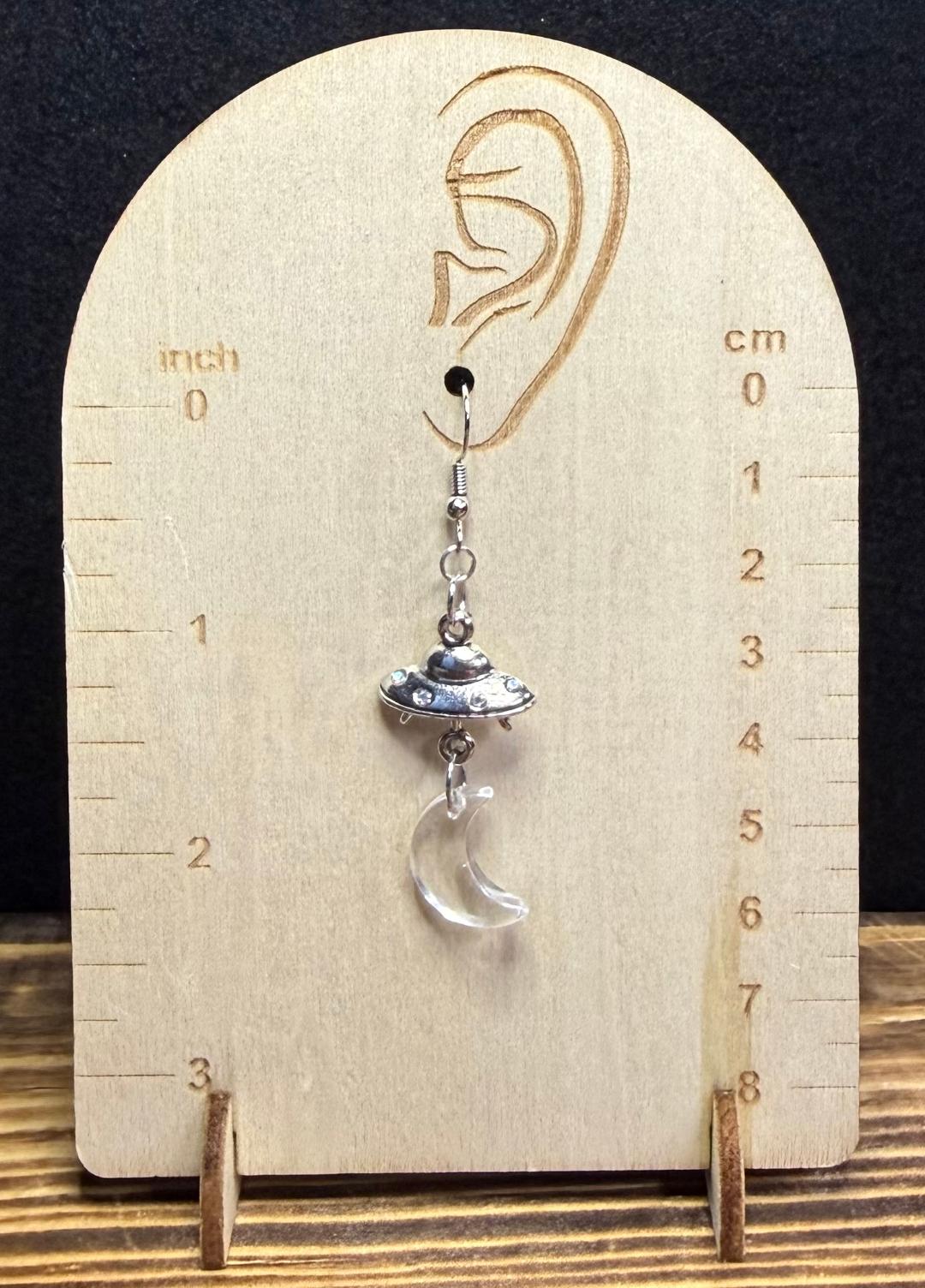 NEW Spaceship Charm Earrings w/ Crescent Moons