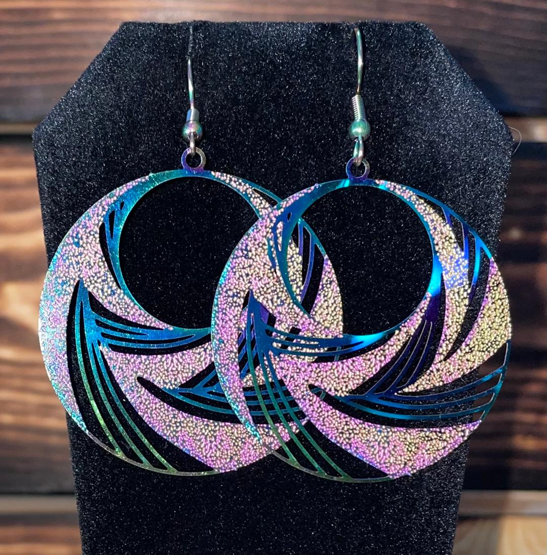 NEW Stainless Steel Large Hollow Hoop Iridescent Rainbow Earrings