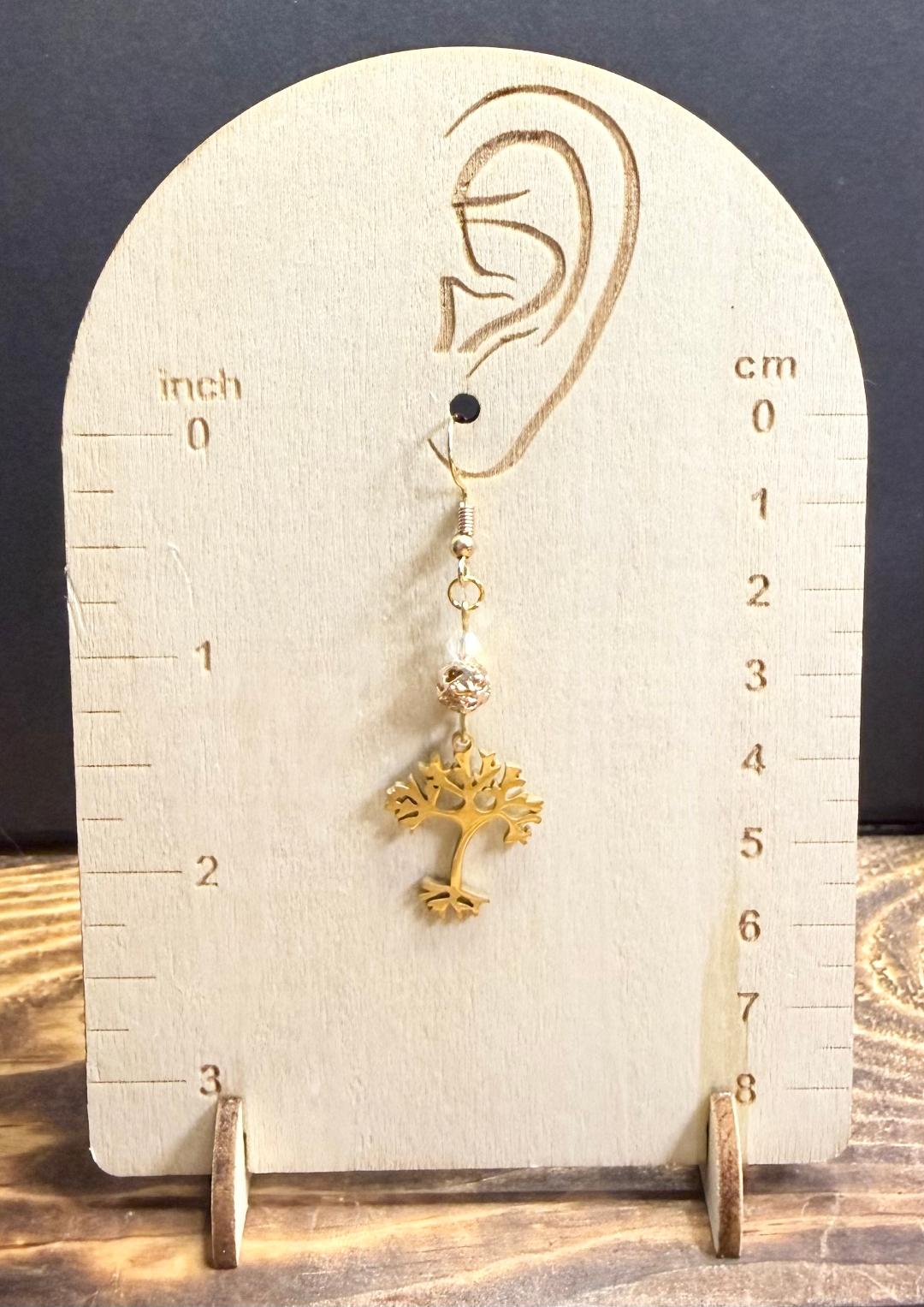 NEW Gold Stainless Steel Tree Charm Earrings w/ Plated Lava Beads