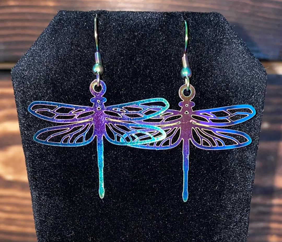 NEW Rainbow Iridescent Dragonfly Stainless Steel Earrings
