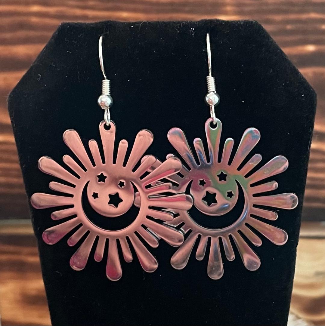 NEW Stainless Steel Sunburst & Stars Drop Dangle Earrings