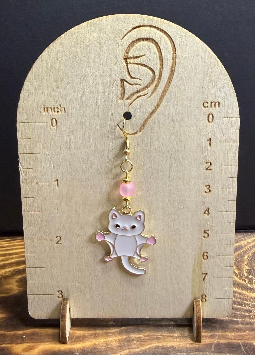 NEW Cutest Sugar Glider Charm Earrings w/ Pink Frosted Glass Beads