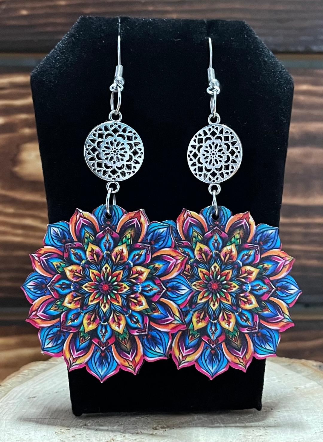 NEW Boho Hippie Double Mandala Acrylic Charm Earrings