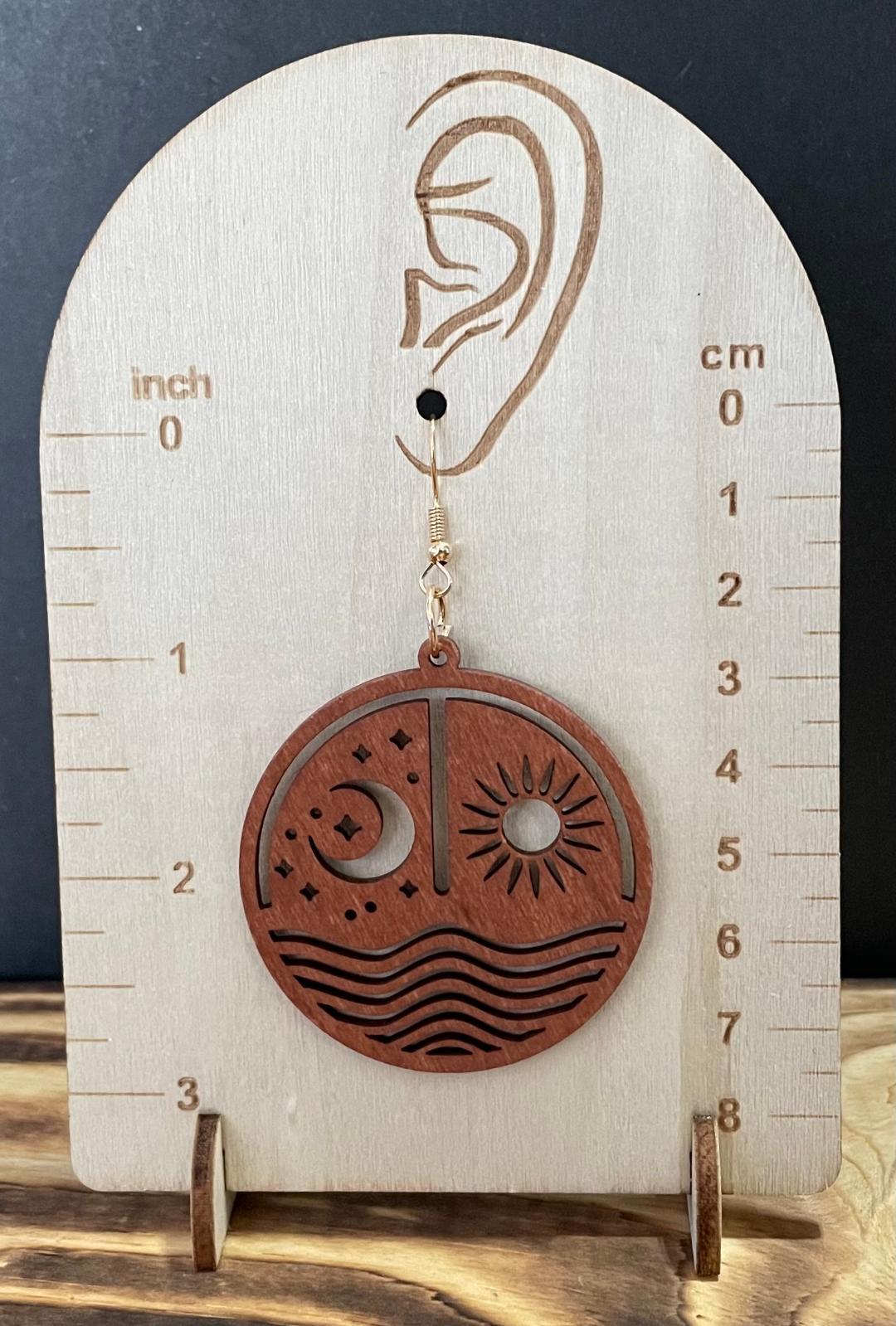 NEW Mystic Sun Moon Water Large Wood Round Earrings