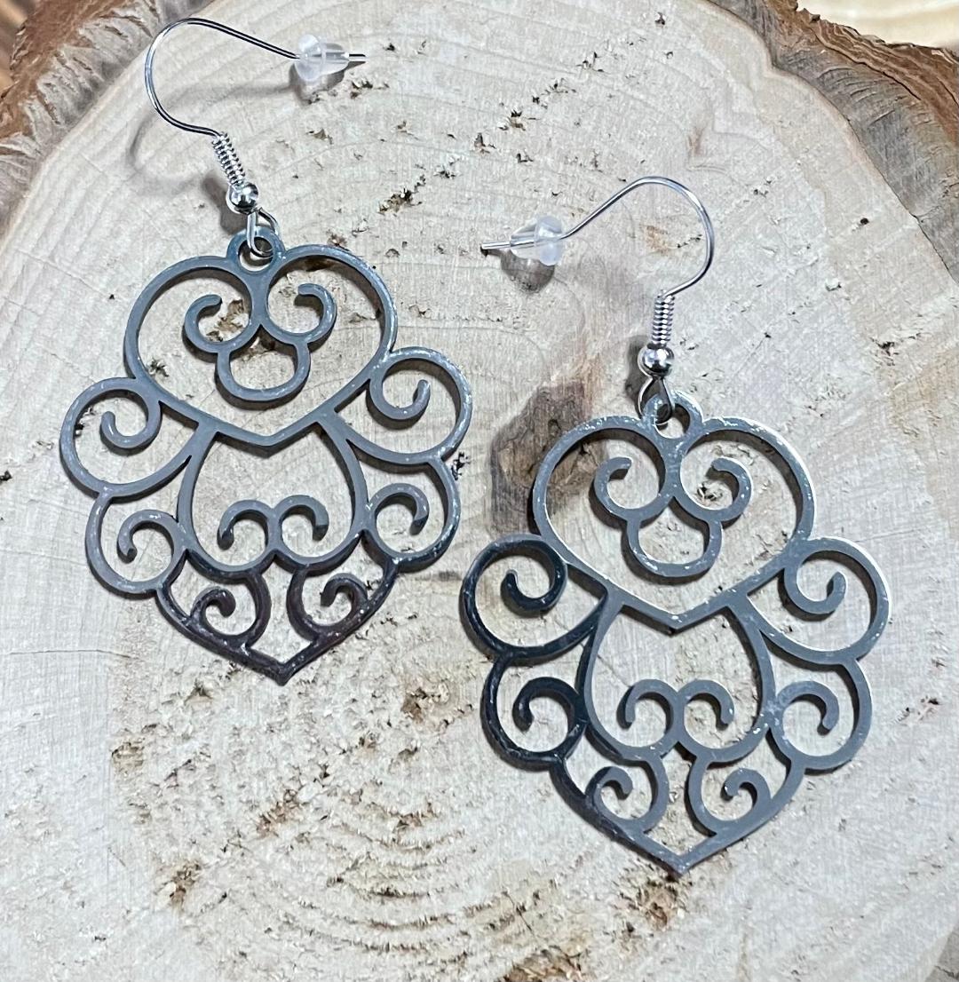 NEW Swirl Fancy Filigree Stainless Steel Earrings
