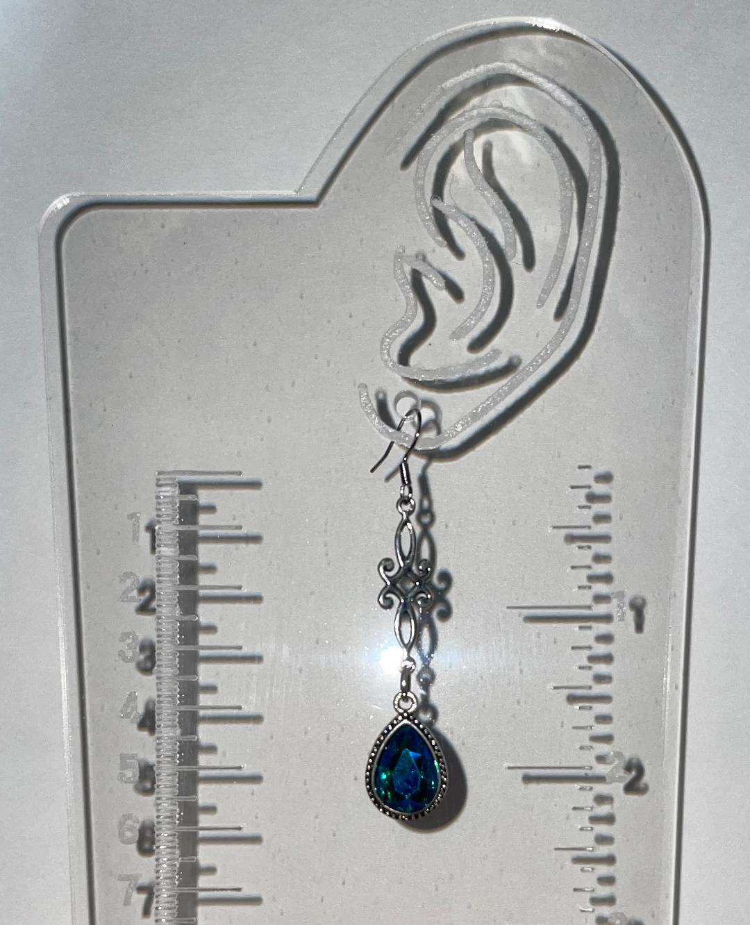 NEW Teal Blue Teardrop Rhinestone Silver Tone Drop Dangle Earrings