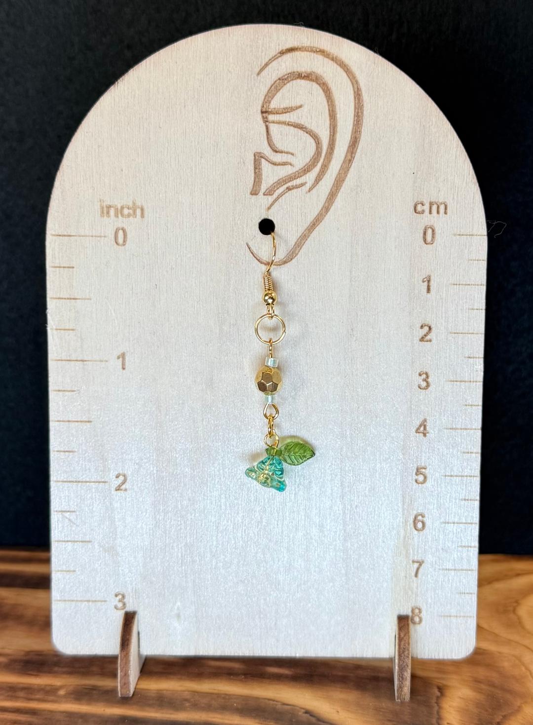 NEW Teal Glass Trumpet Flower Pendant & Bead Earrings