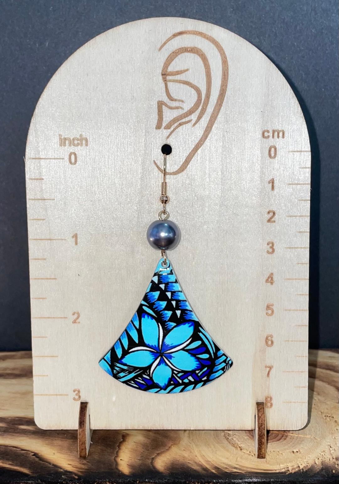 NEW Triangle Vibrant Tropical Teal Blue Flower Acrylic Earrings