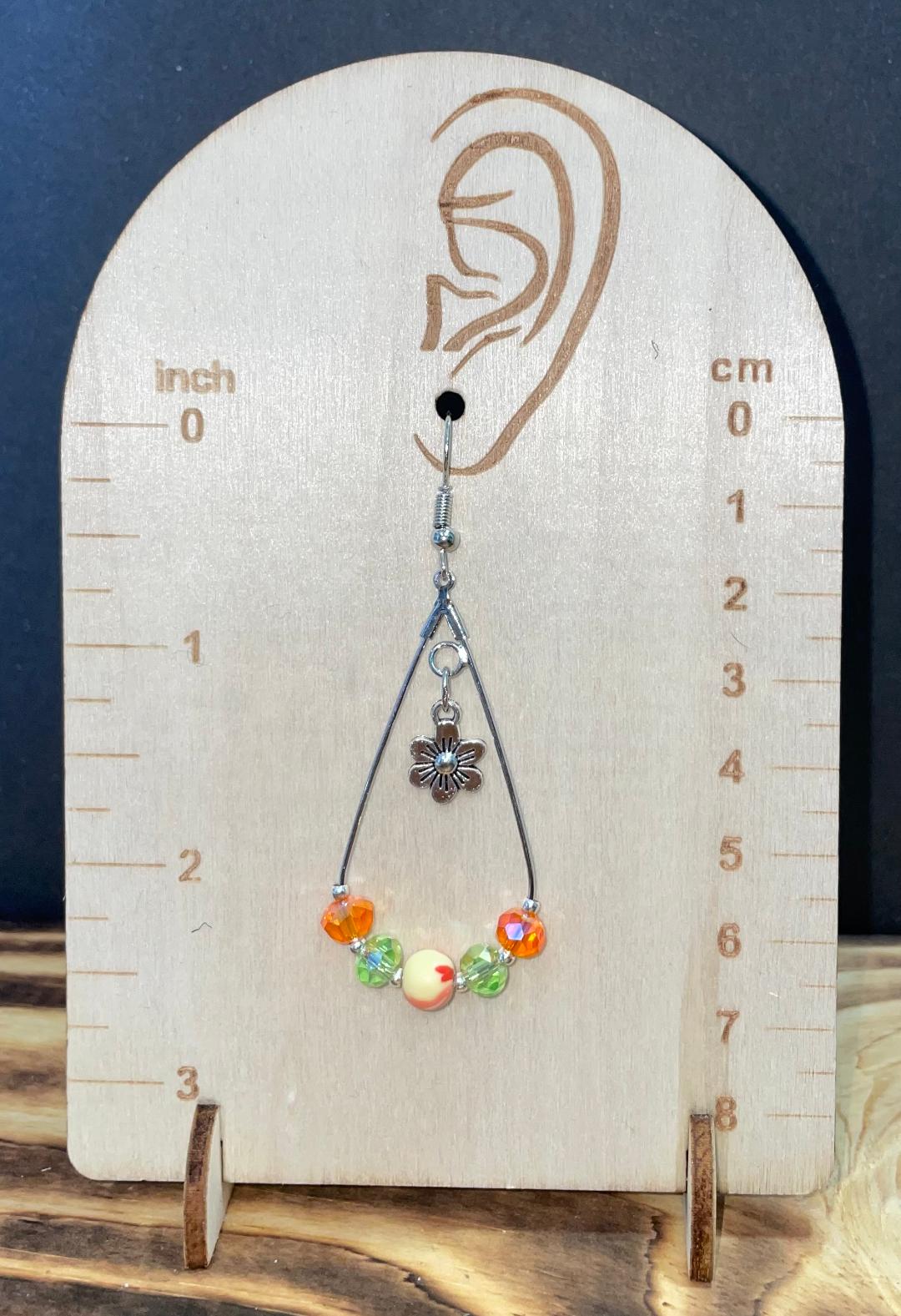 NEW Hippie Boho Silver Tone Teardrop Hoop Beaded Flower Earrings