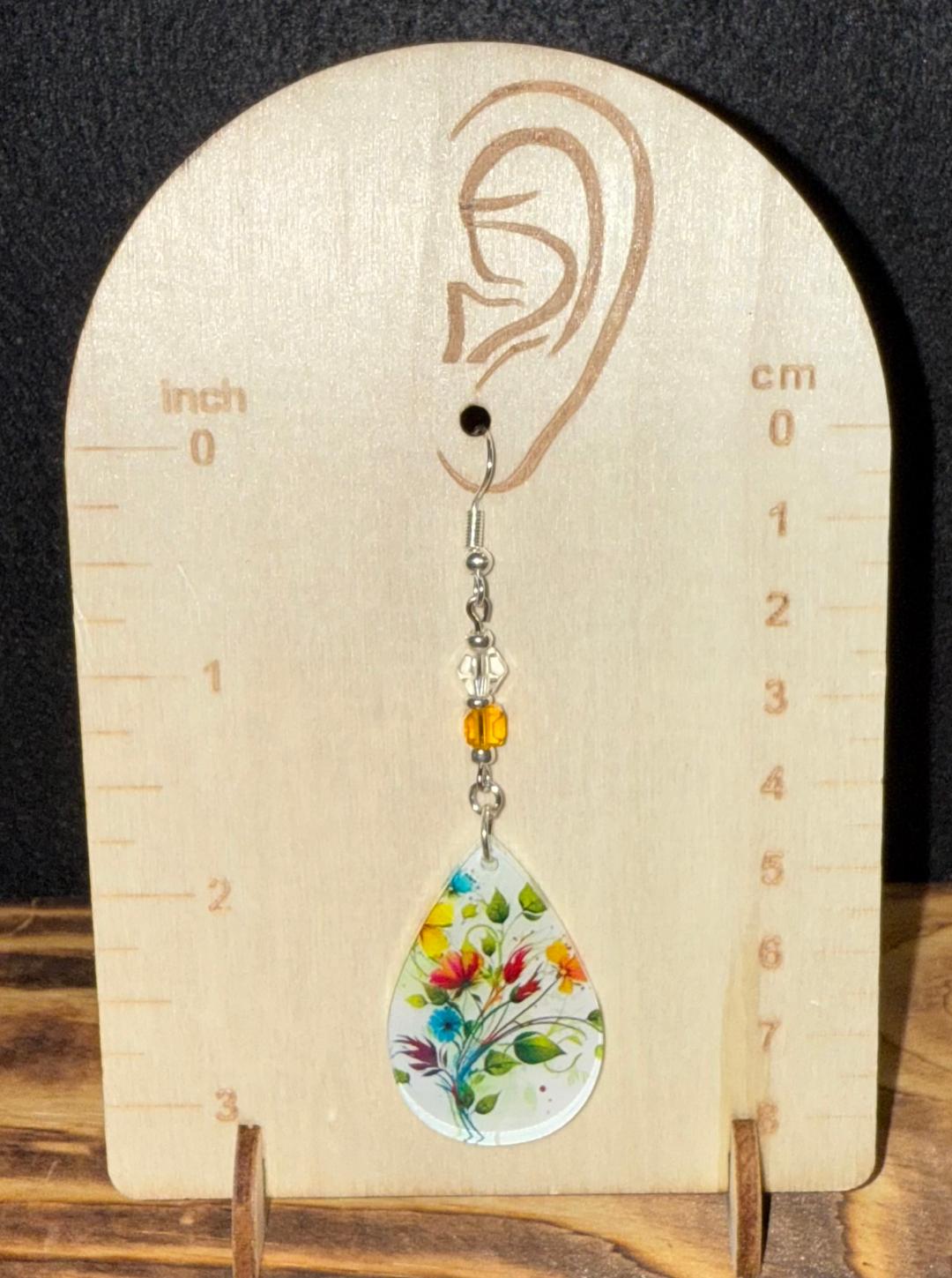 NEW Teardrop Acrylic Bouquet & Glass Bead Earrings
