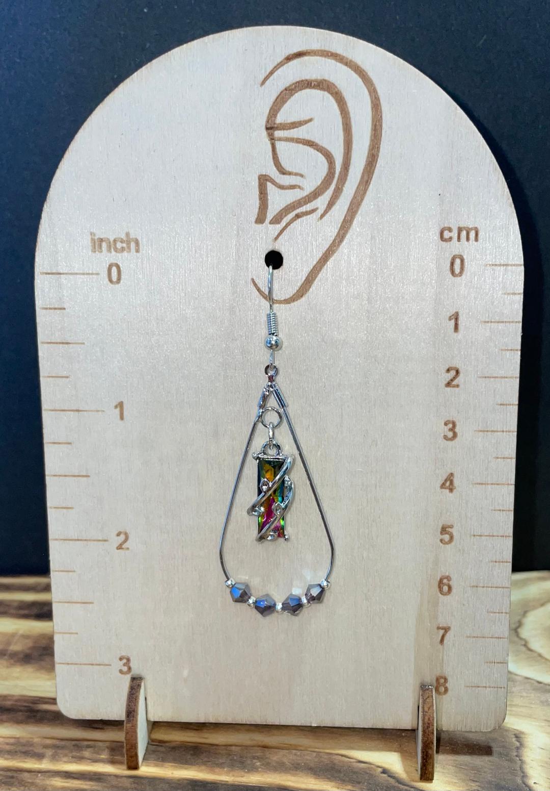 NEW Teardrop Hoop w/ Beads & Rectangle Crystal Center Earrings